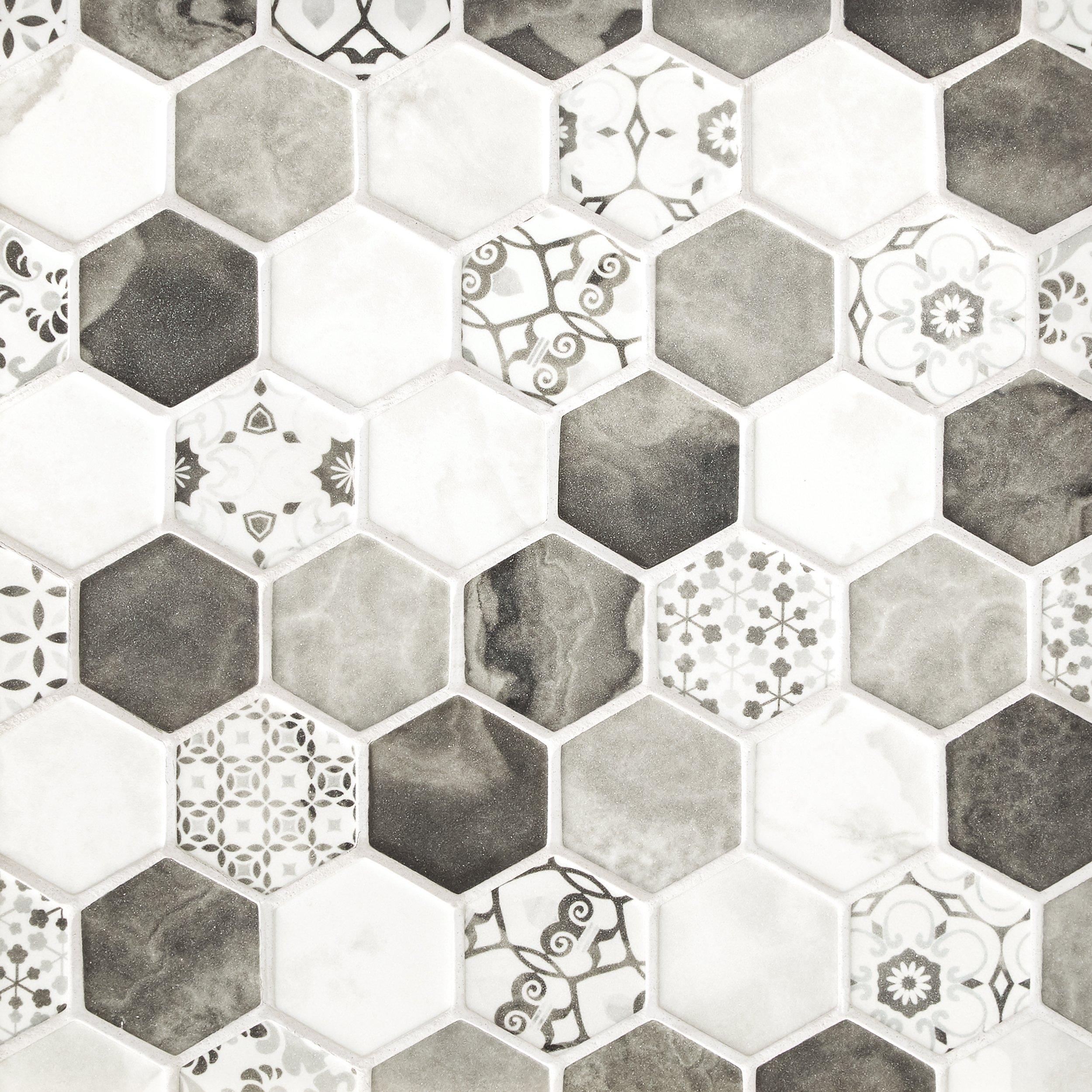 Chateau Ash 2 in. Hexagon Recycled Glass Mosaic
