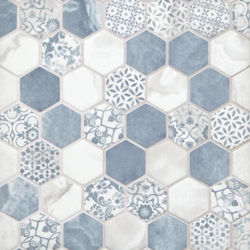 Chateau Blue 2 In Hexagon Recycled Glass Mosaic 13 X 14 100550714 Floor And Decor