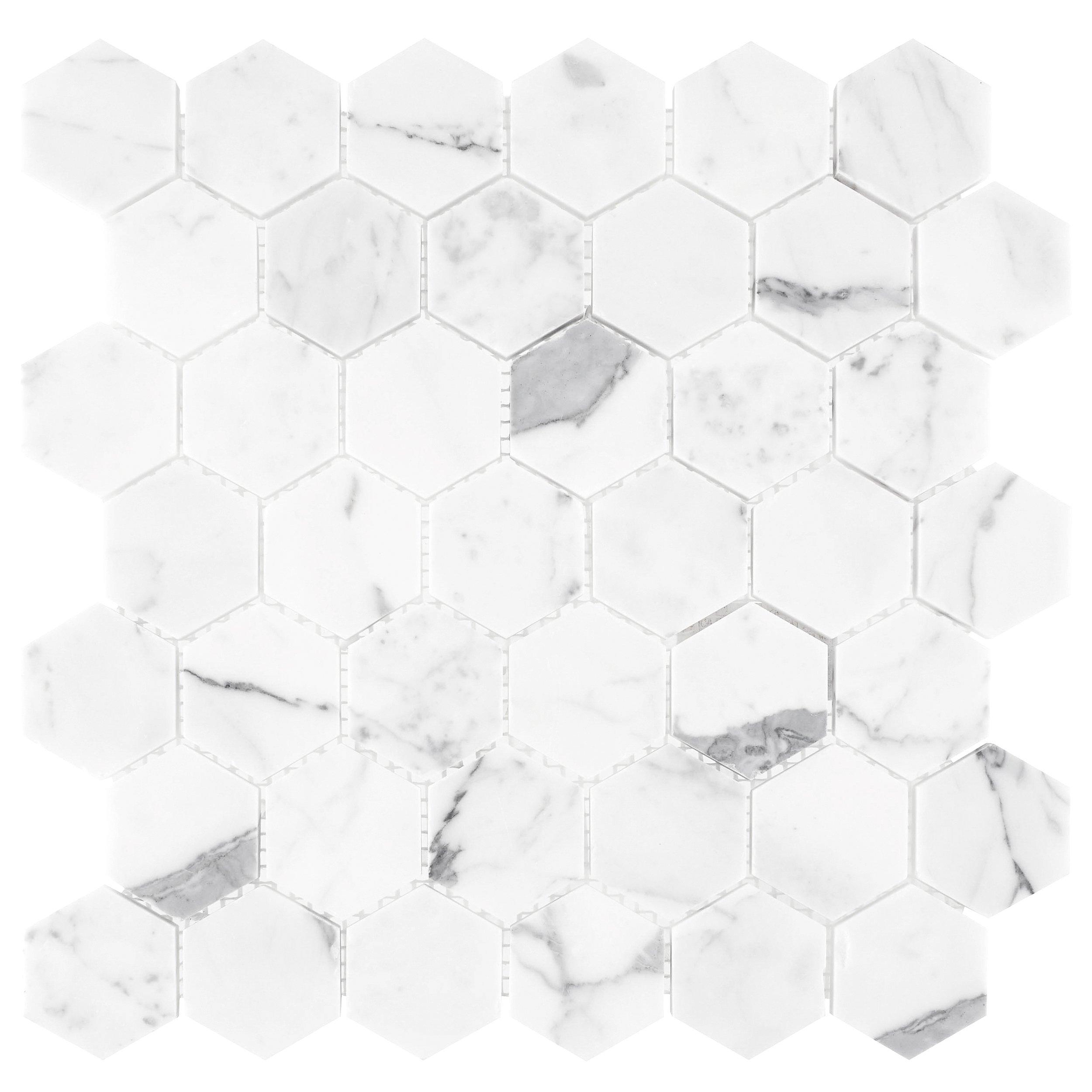 Statuario 2 in. Hexagon Polished Marble Mosaic