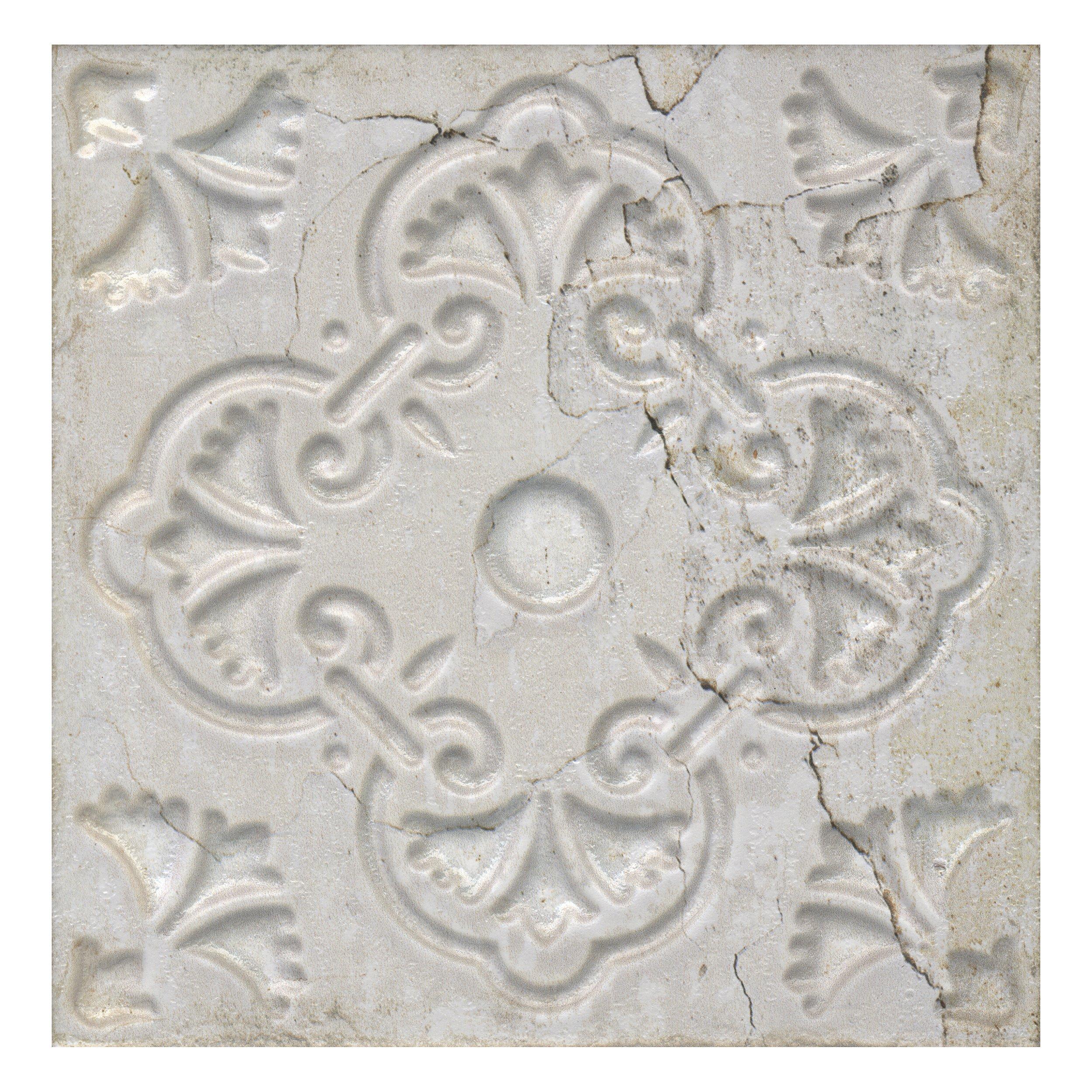 Aged White Ornato Matte Ceramic Tile
