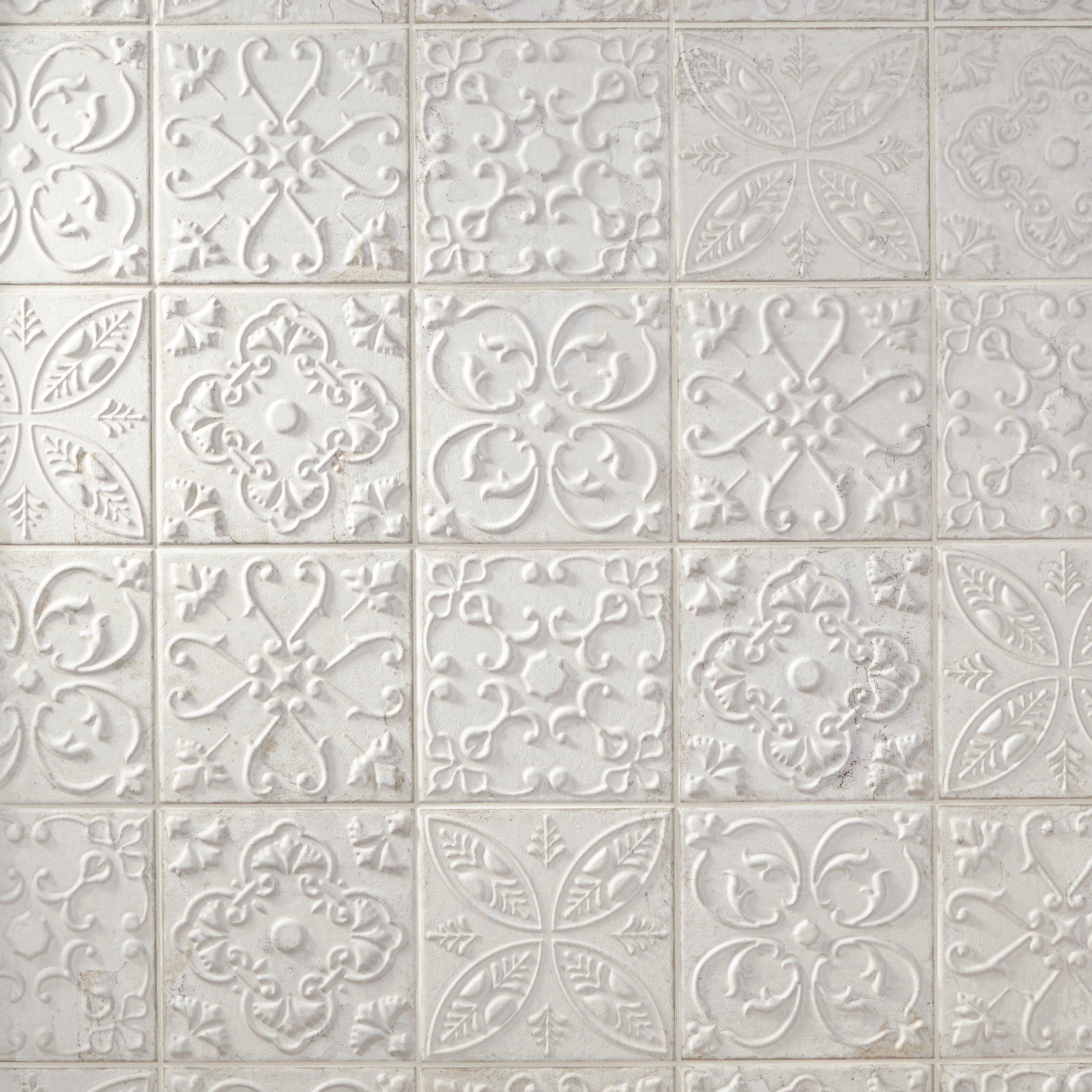 Aged White Ornato Matte Ceramic Tile