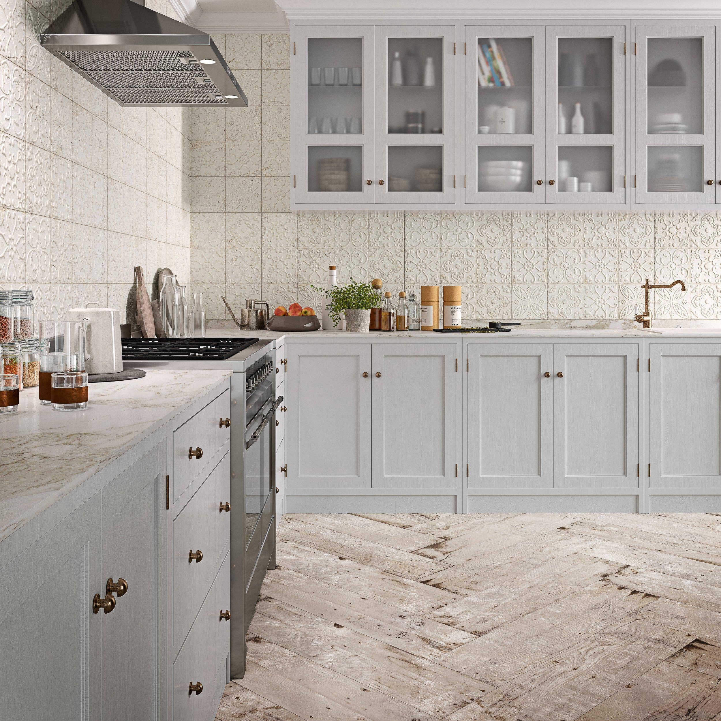 Aged White Ornato Matte Ceramic Tile