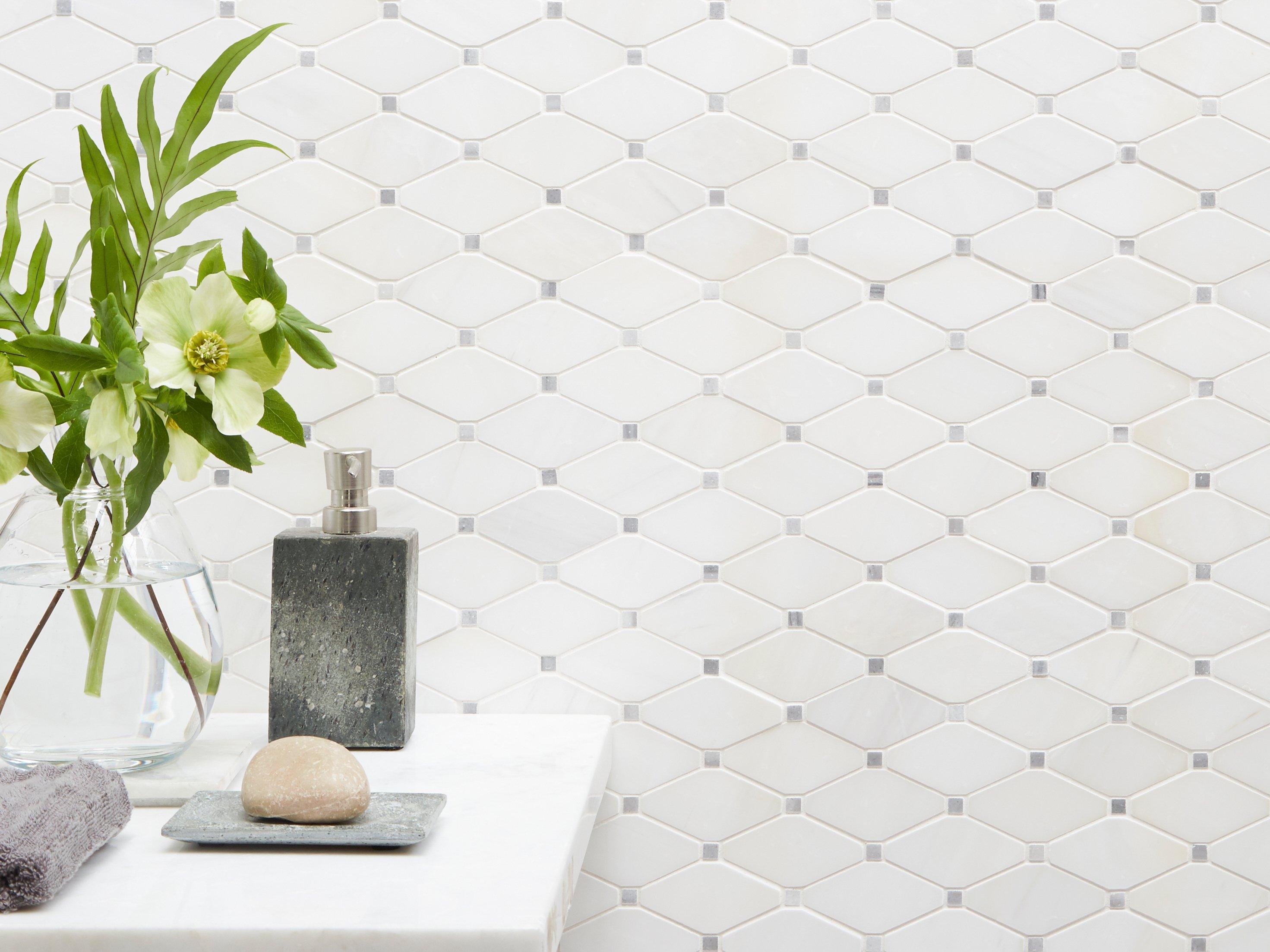 Dolomite Skyfall Clipped Diamond Marble Mosaic