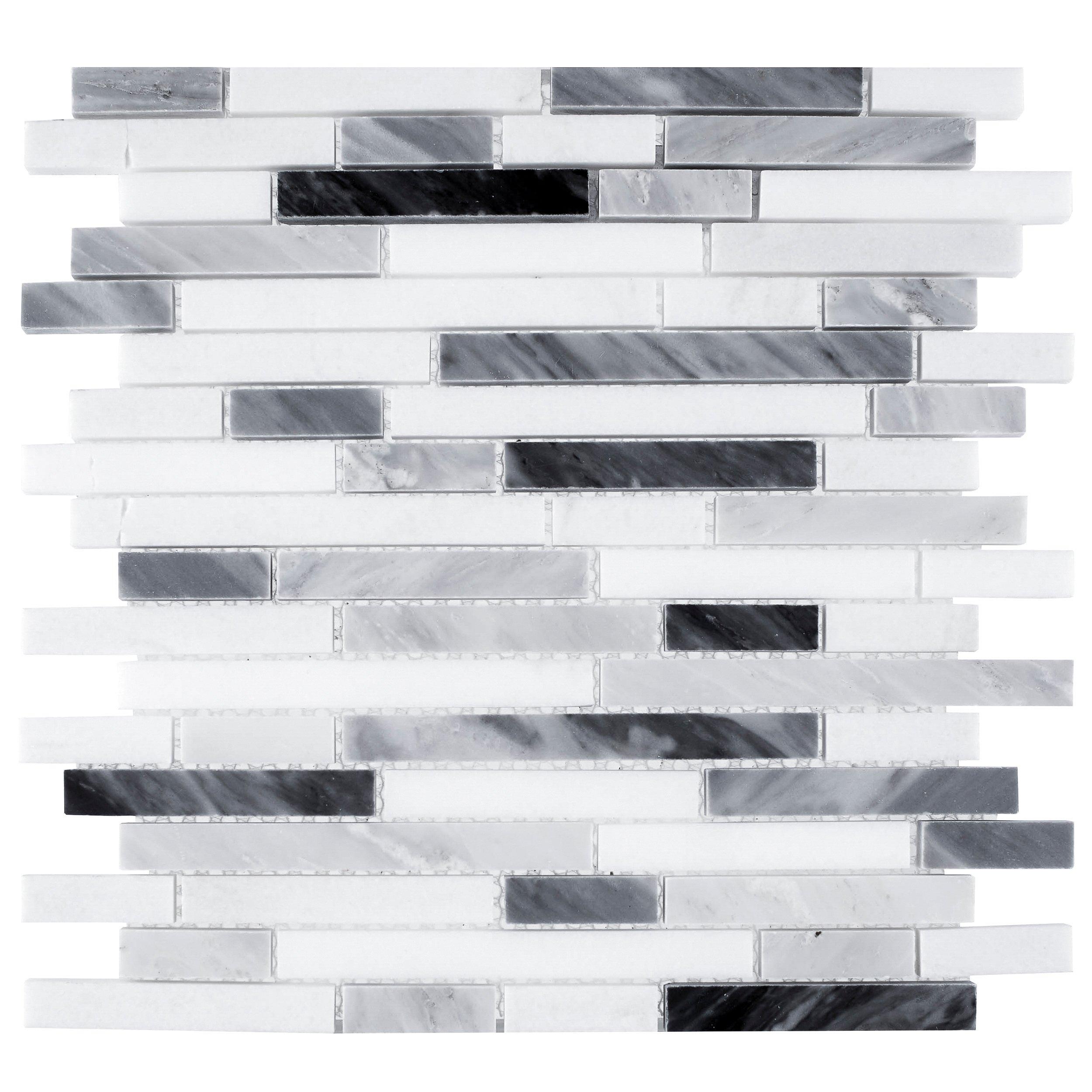 Dove Gray and White Polished Linear Marble Mosaic