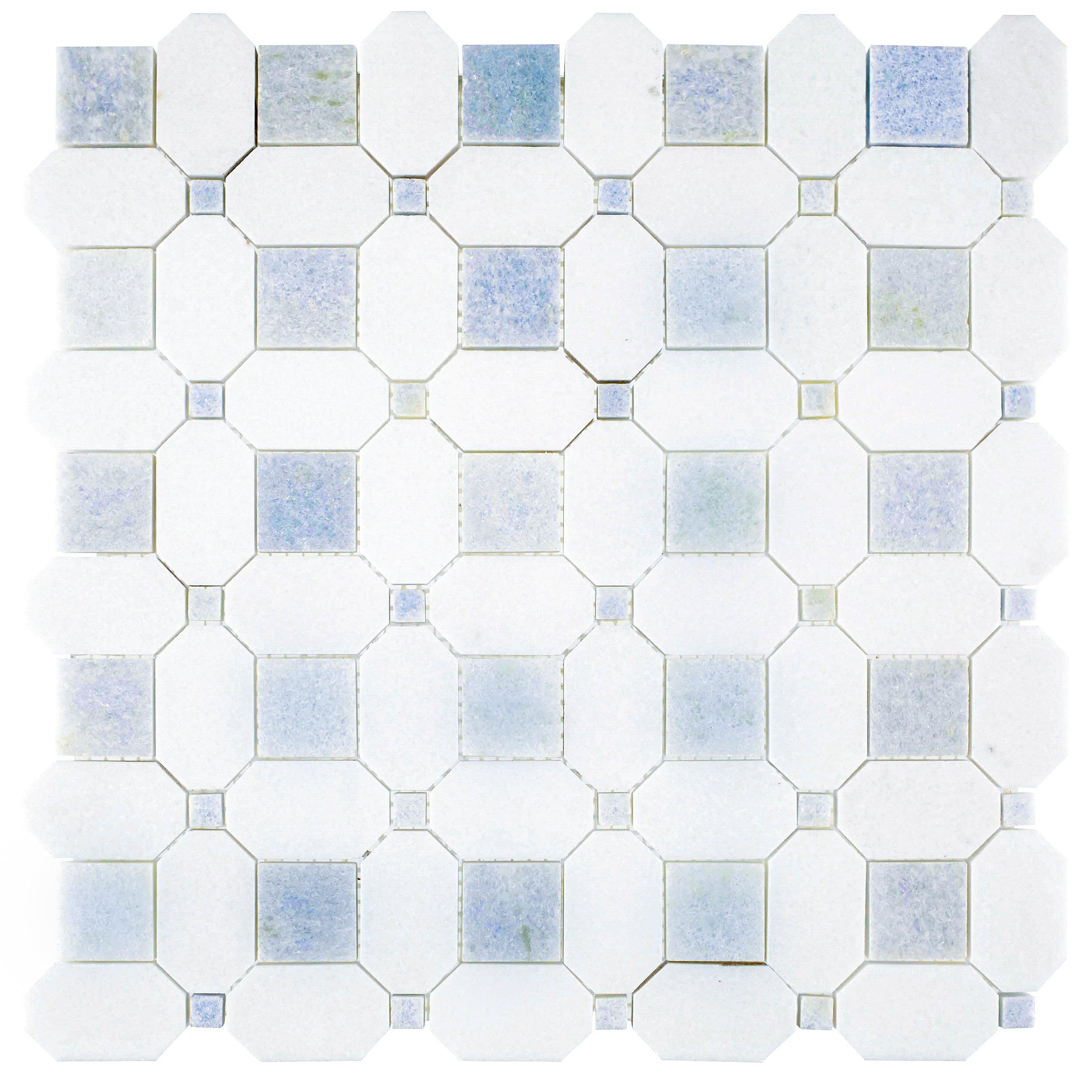 Blue Celeste Basketweave Mosaic w/Thassos Dot Polished - Decorative  Materials