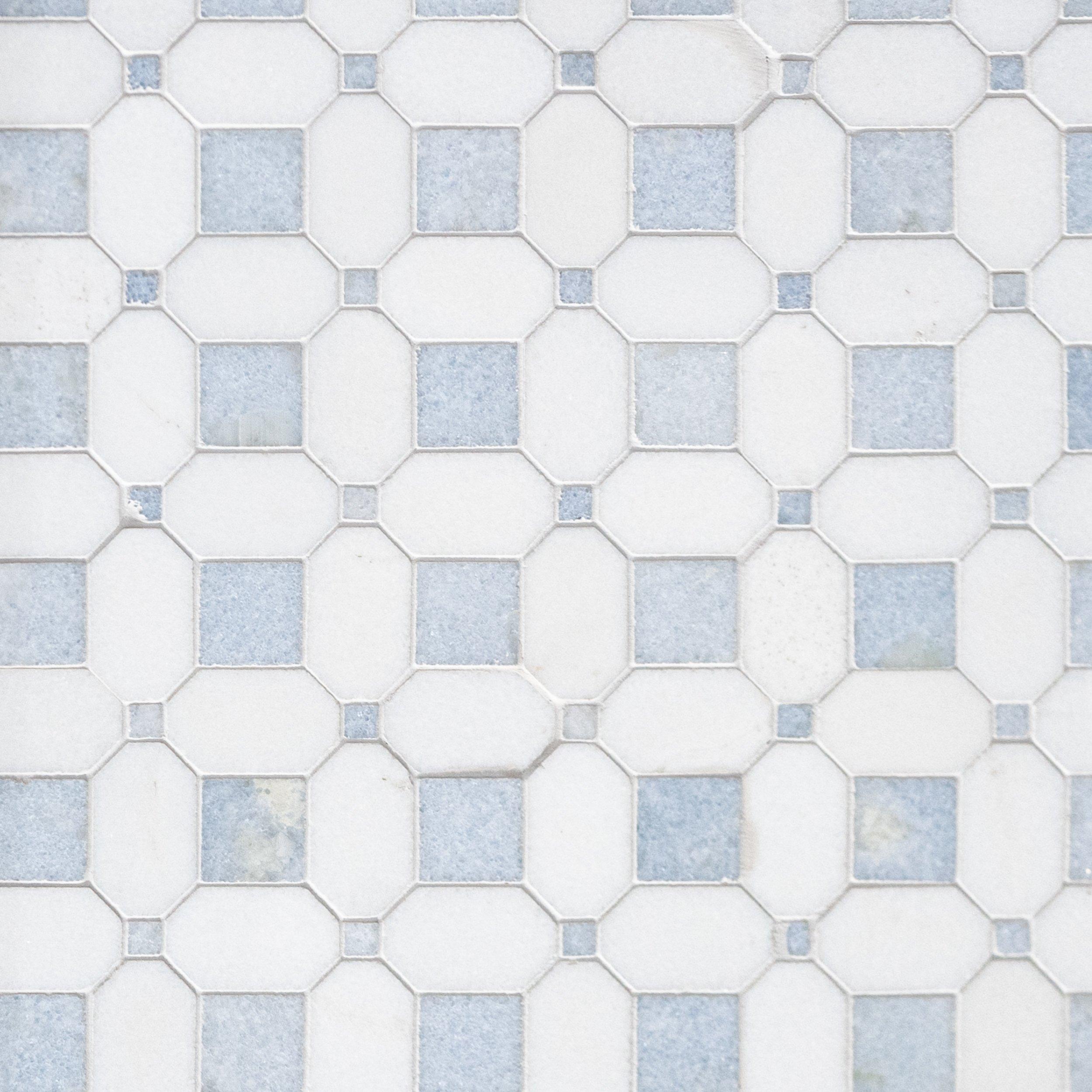 Thassos Blue Celeste Basketweave Polished Marble Mosaic