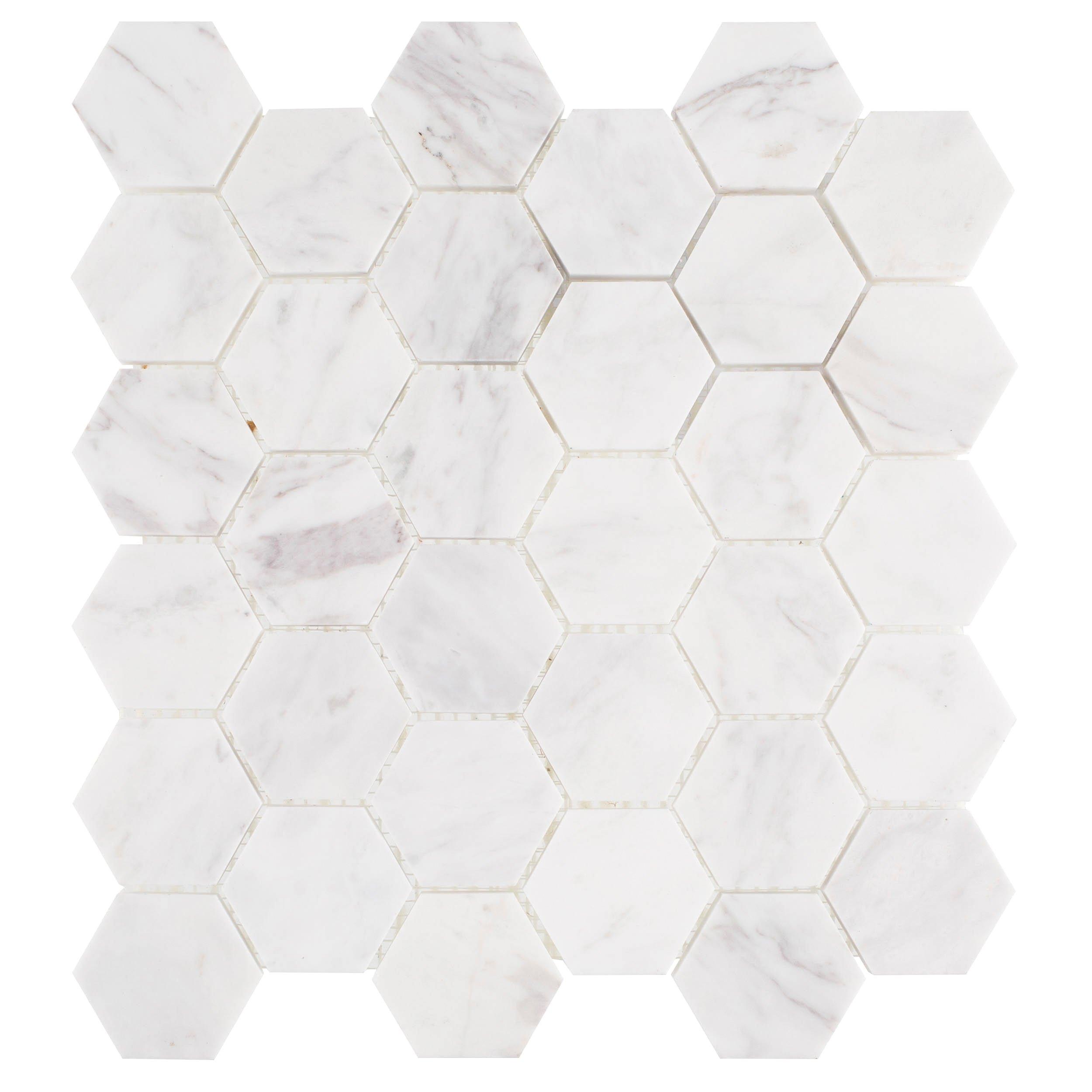 Volakas 2 in. Hexagon Honed Marble Mosaic
