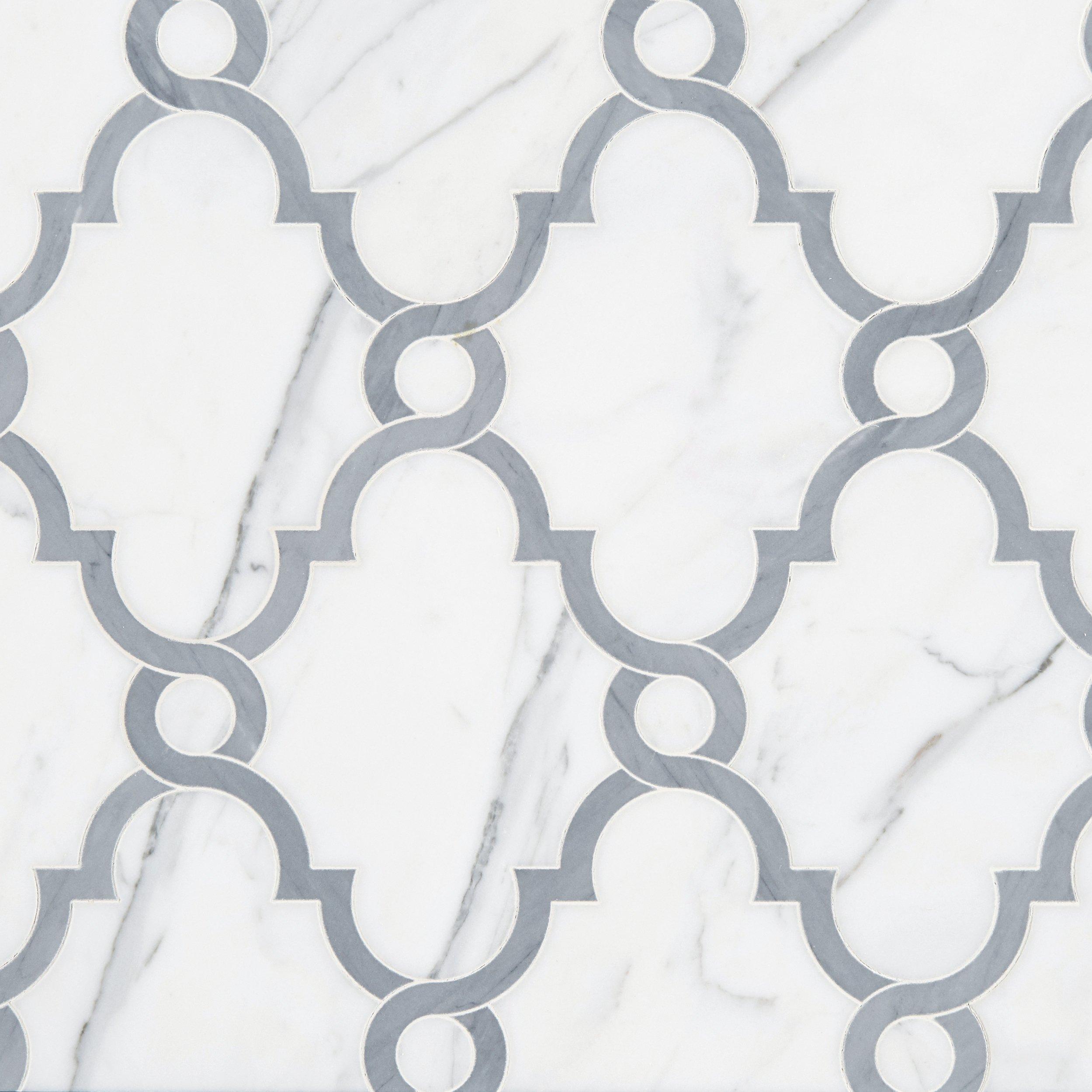 Persephone Statuario Latin Blue Waterjet Marble Mosaic