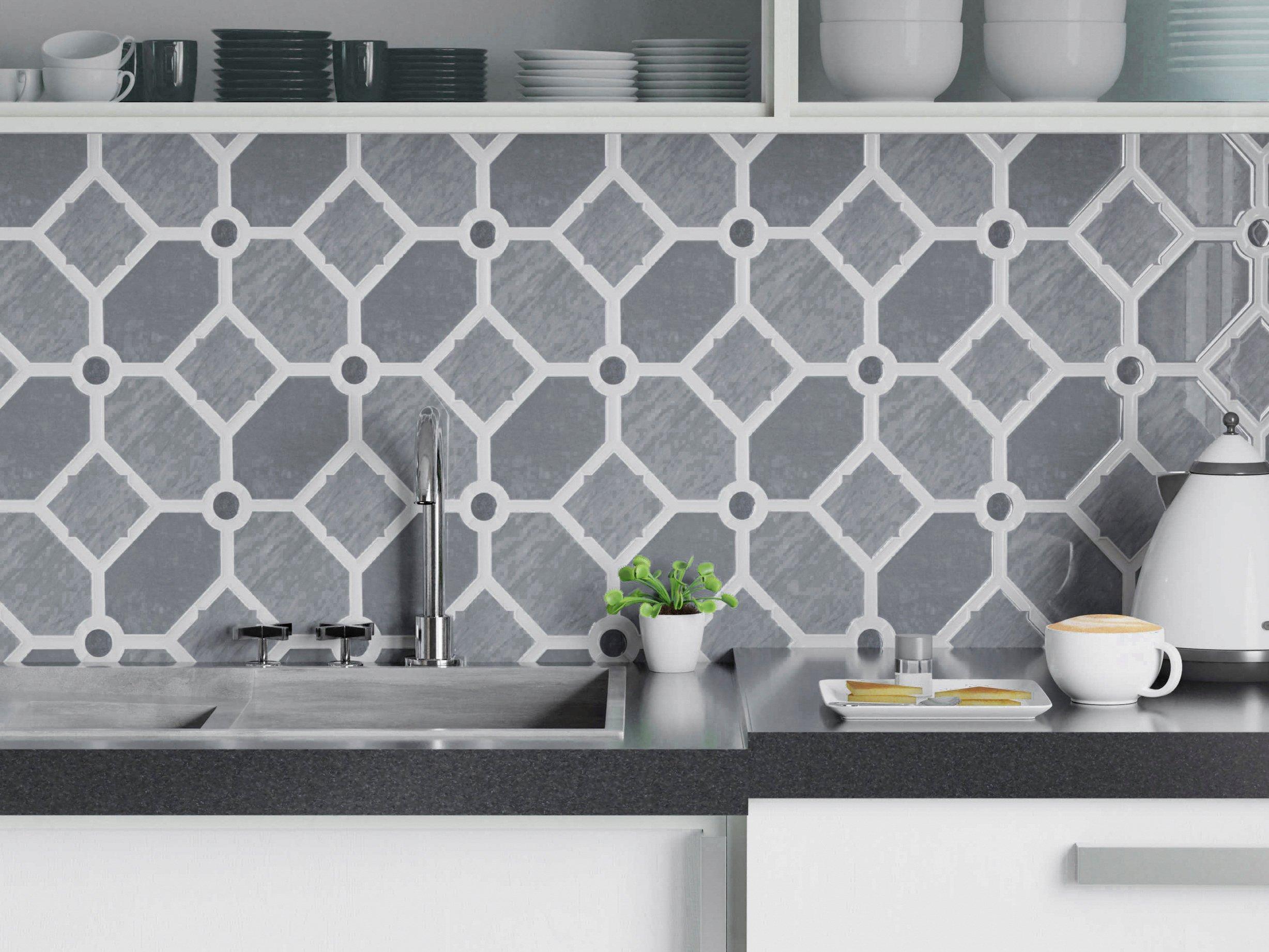 Janus Thassos Latin Blue Waterjet Marble Mosaic