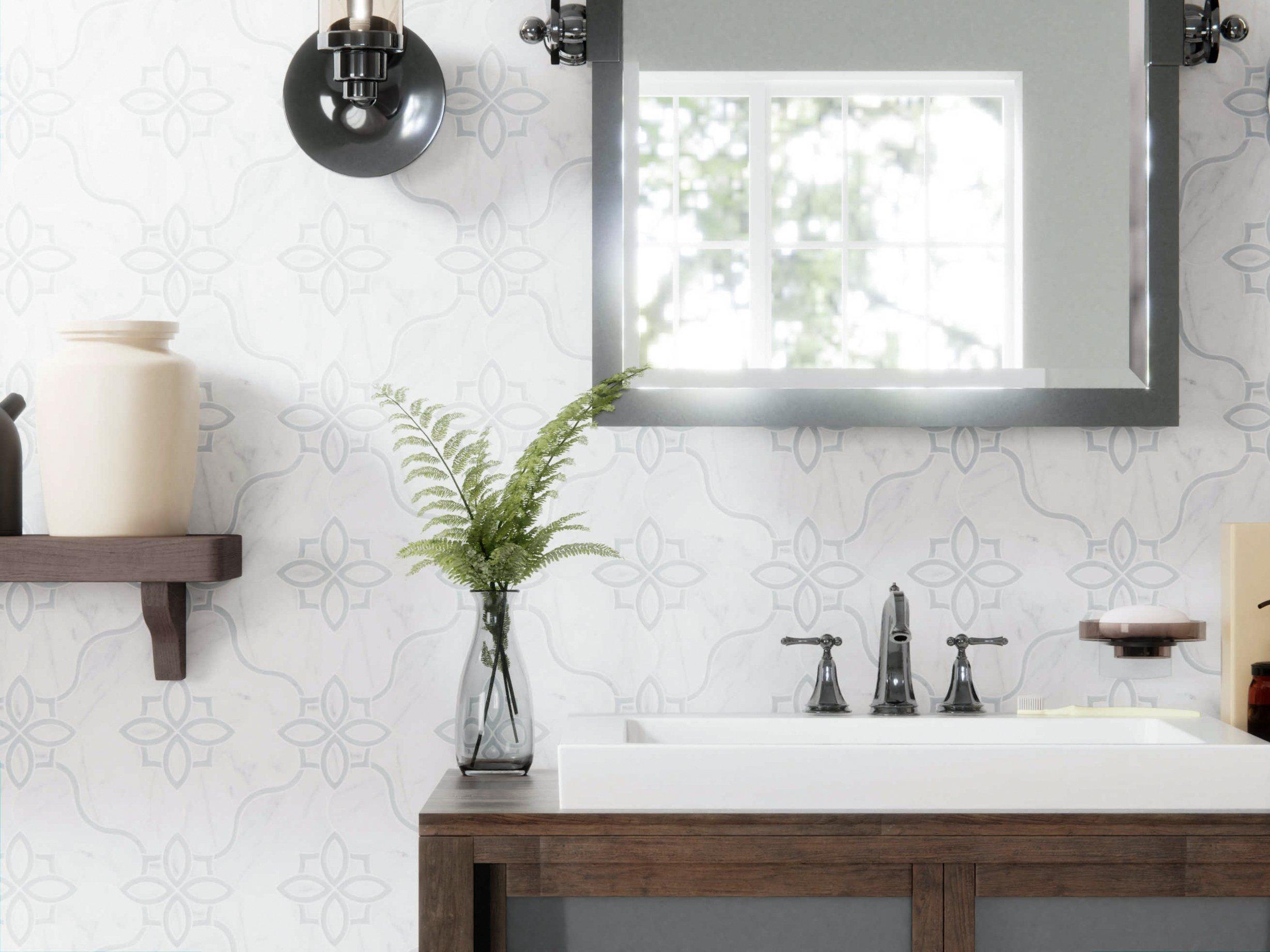 Freesia Statuario Latin Blue Waterjet Marble Mosaic