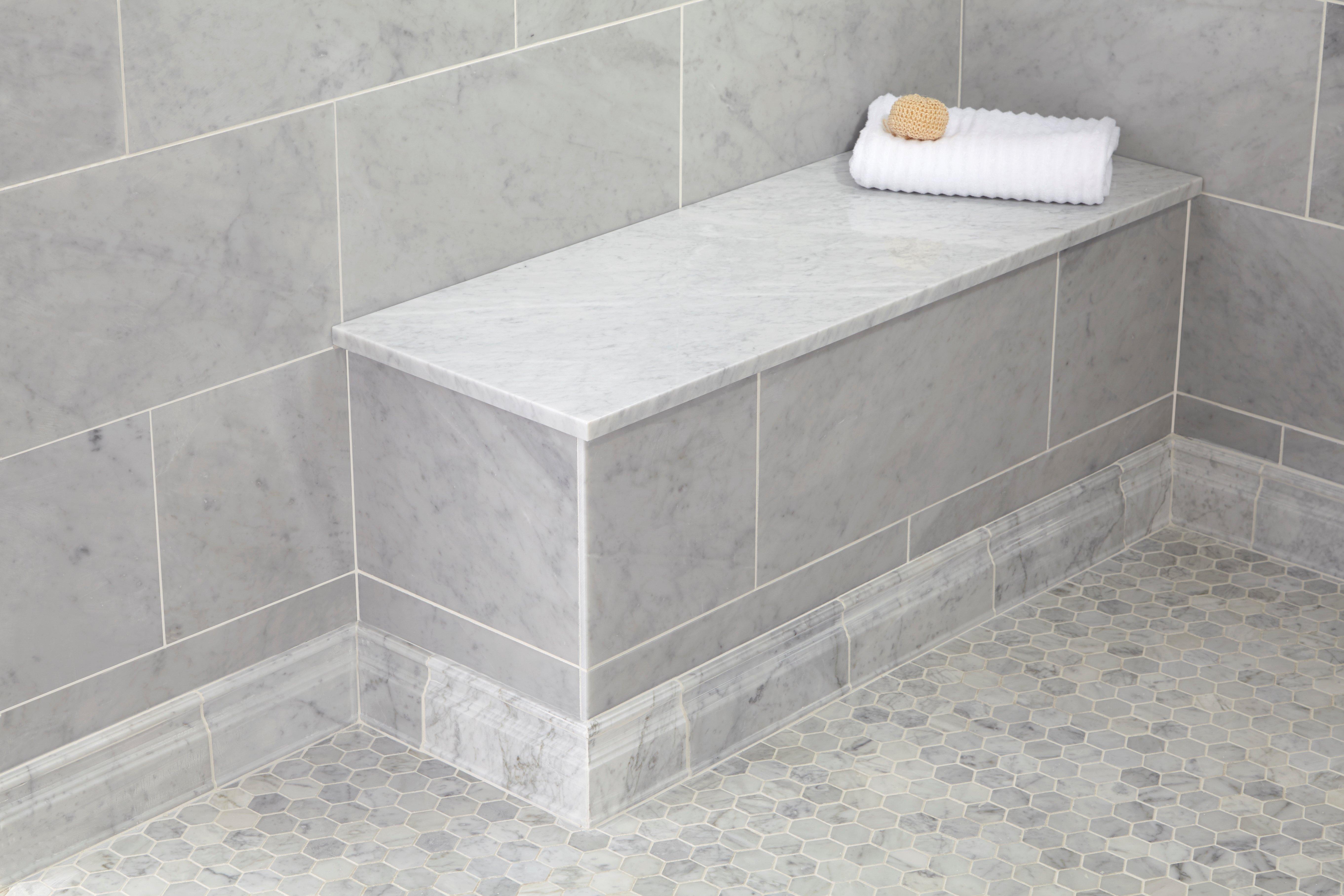 Carrara Marble Rectangle Shower Bench Floor and Decor