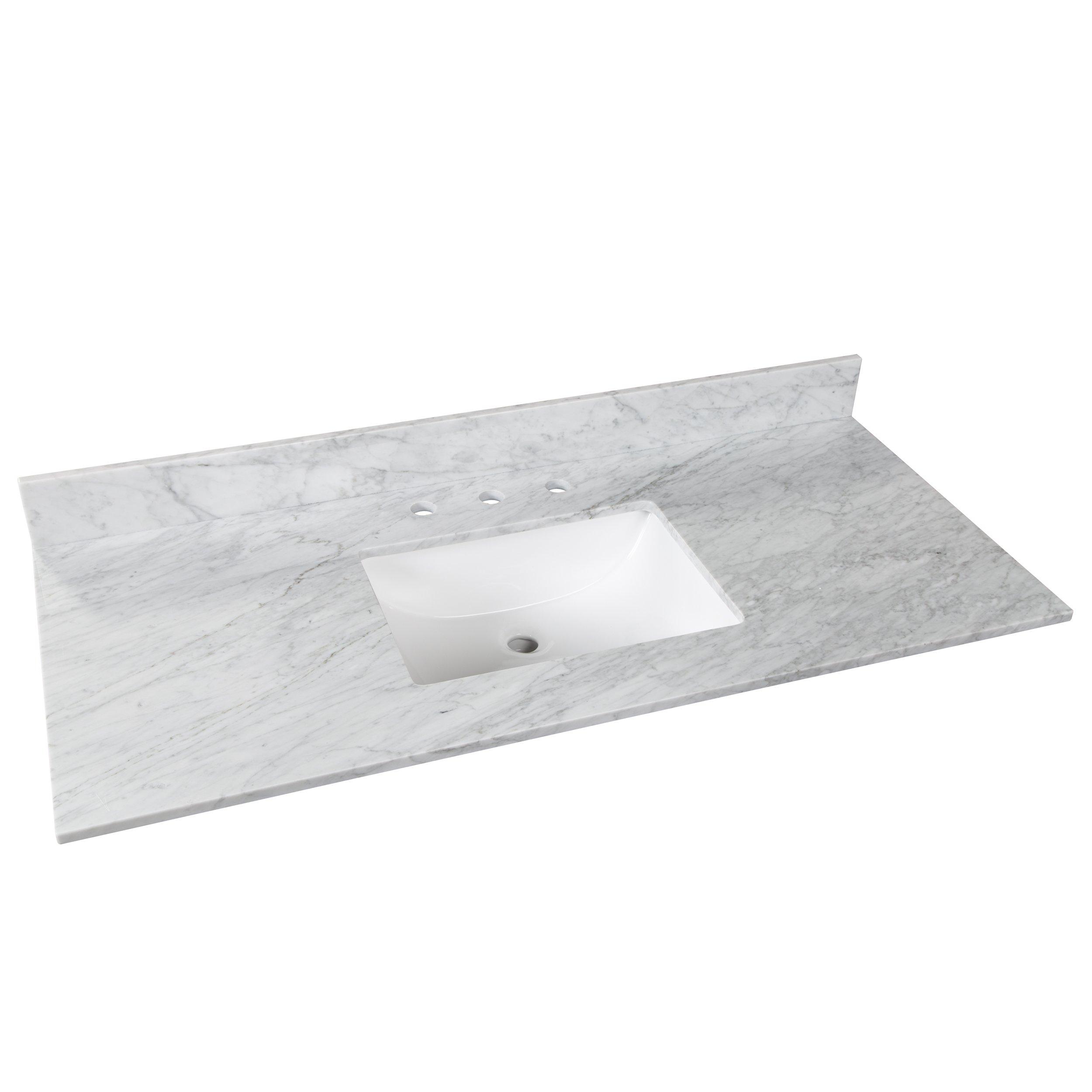 Bianco Carrara Marble 49 In Vanity Top Includes Backsplash 49in 100583954 Floor And Decor - Marble Bathroom Vanity Tops