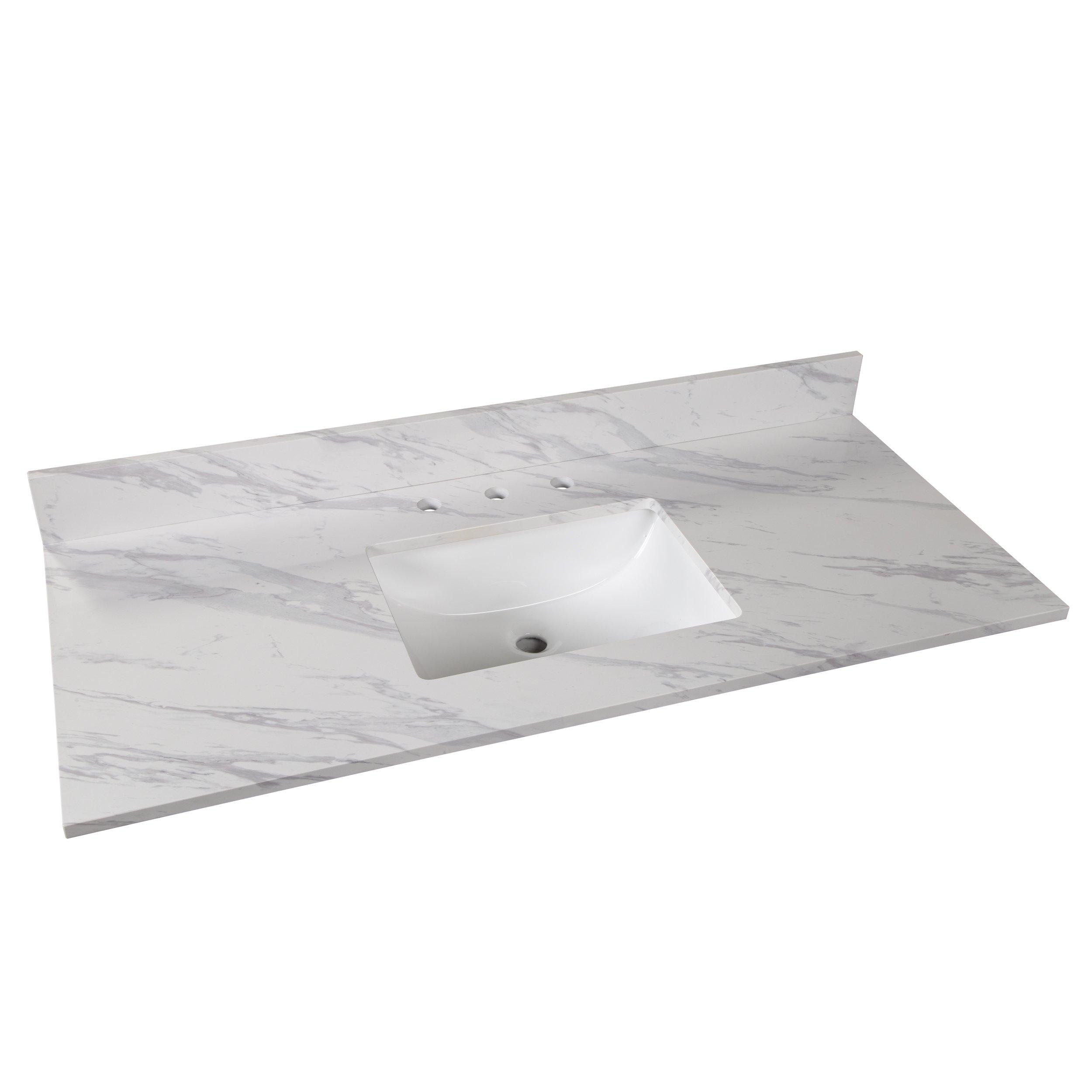 Sutton White Marble 49 in. Vanity Top includes Backsplash 49in. 100584002 Floor and Decor