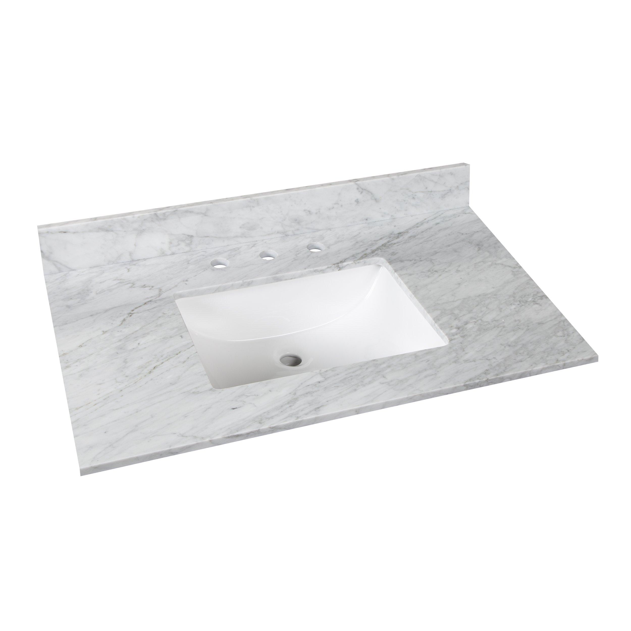 Bianco Carrara Marble 37 In Vanity Top Includes Backsplash 37in 100584135 Floor And Decor