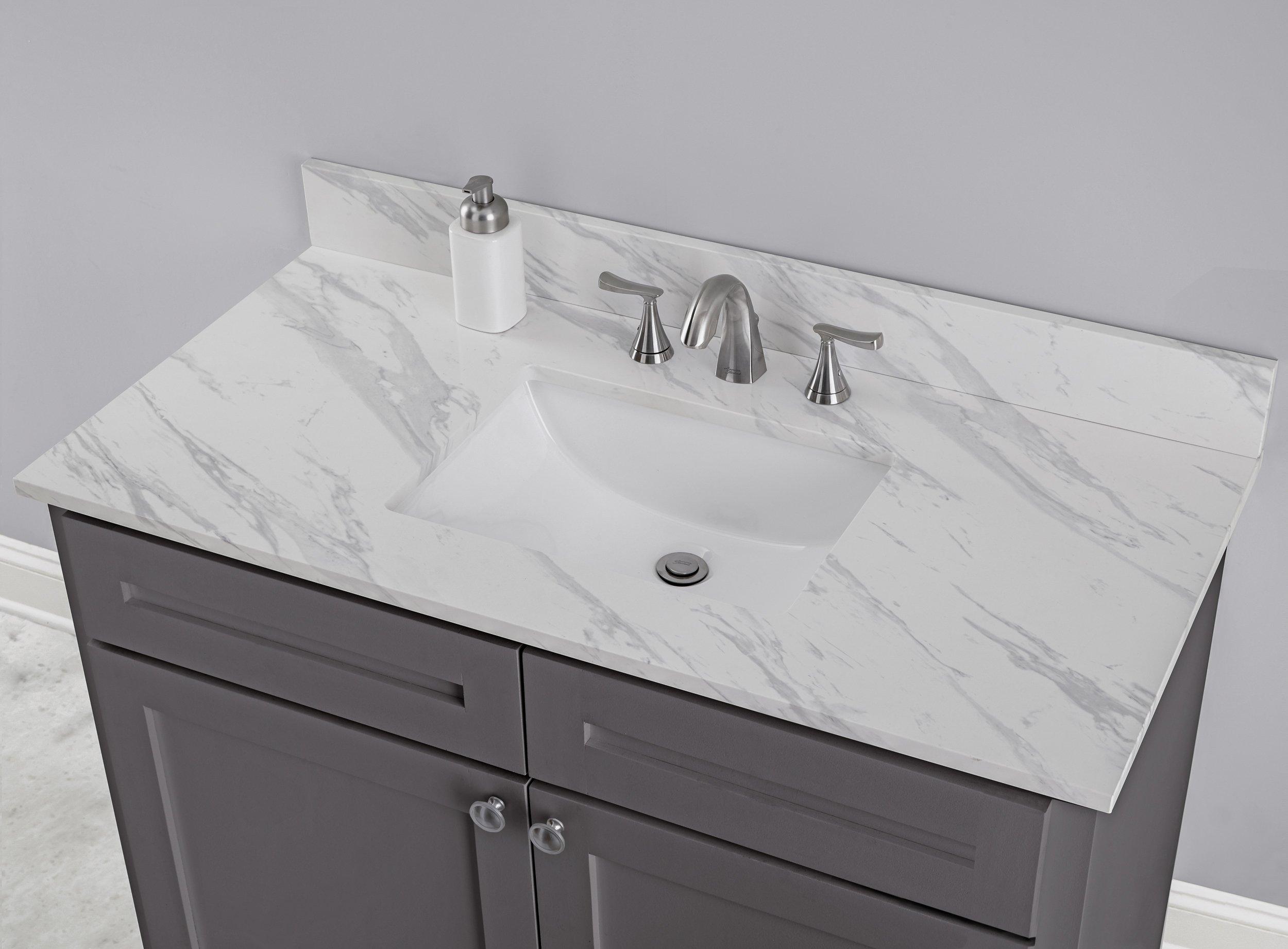 Volakas Engineered Marble 37 in. Vanity Top includes Backsplash | Floor ...