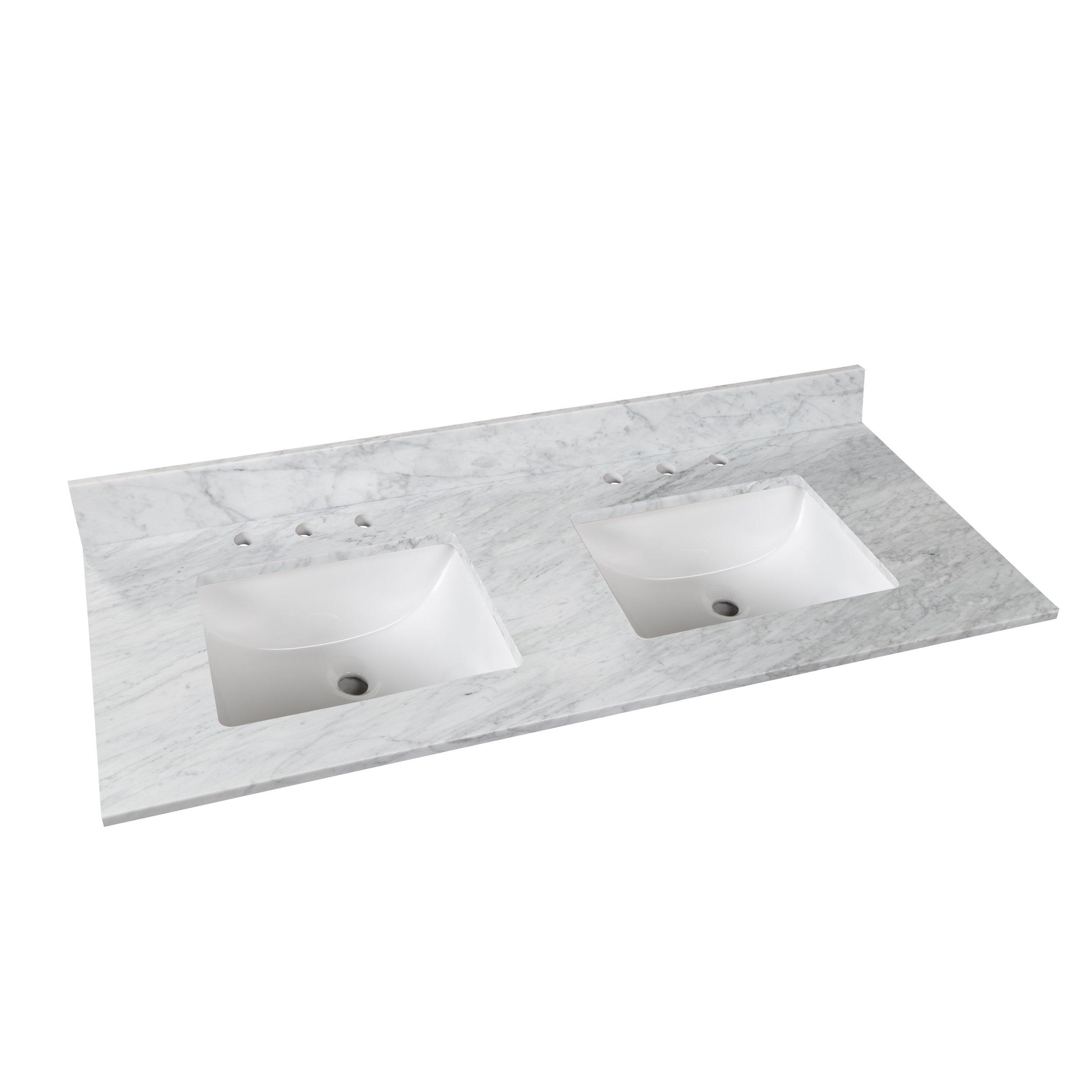 Bianco Carrara Marble 61 In Vanity Top Includes Backsplash 61in 100584192 Floor And Decor