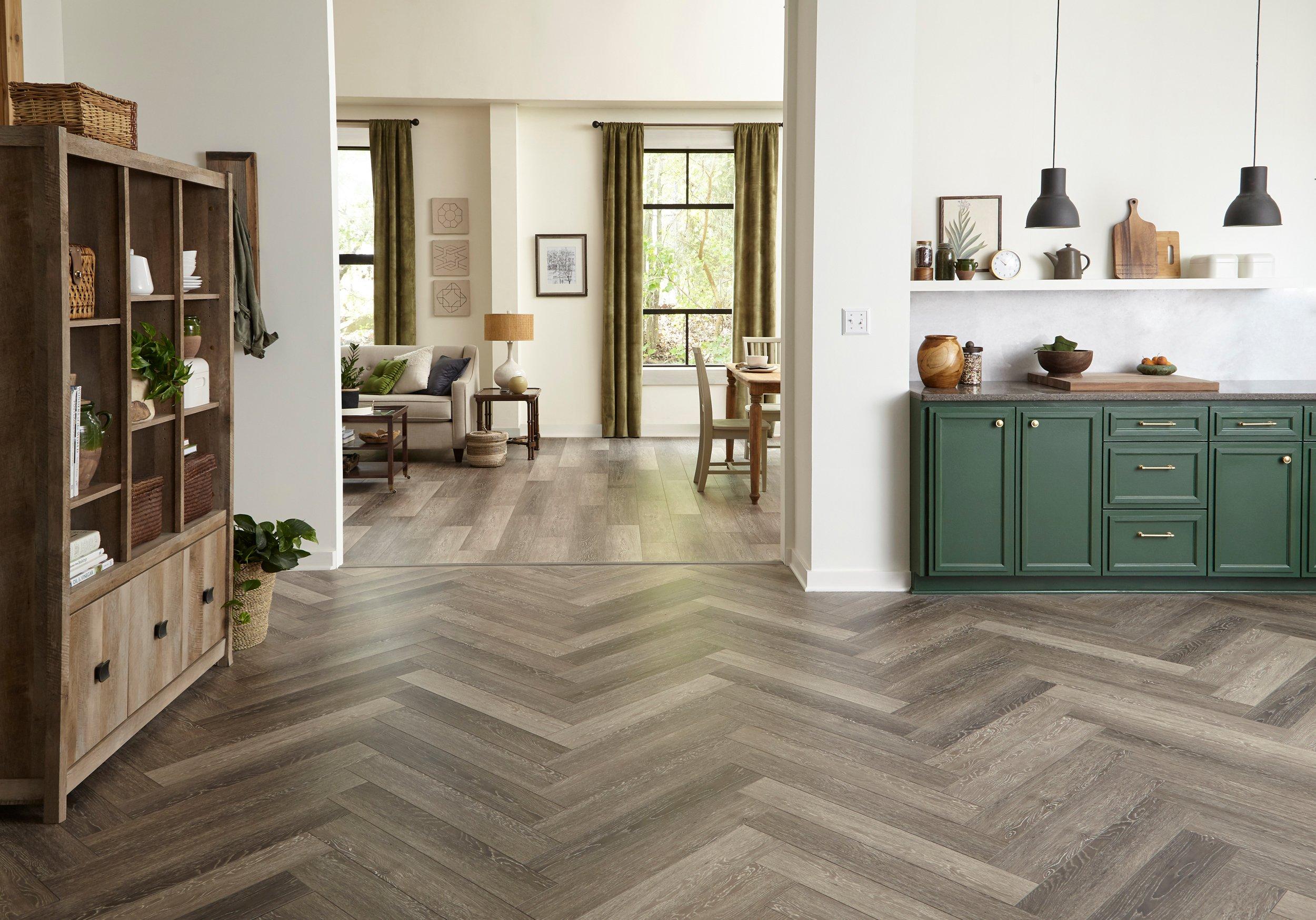 Stark Greige Herringbone Water-Resistant | Floor and