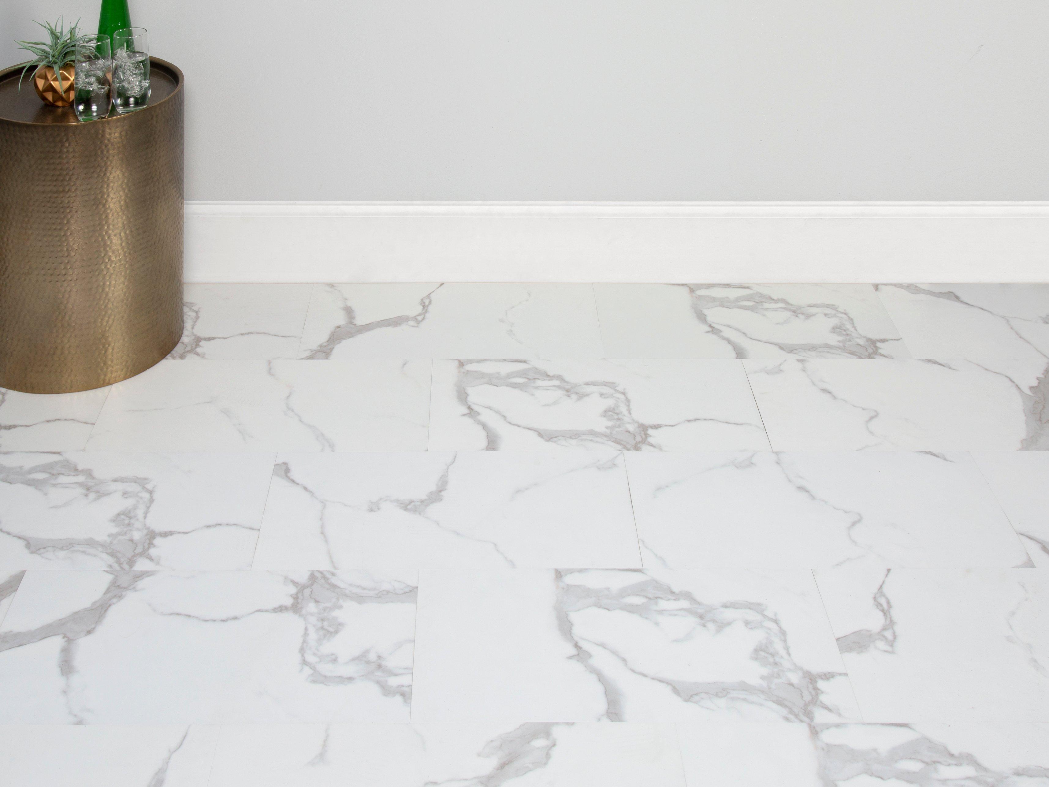 Carrara Marble Rigid Core Luxury Vinyl Tile - Cork Back