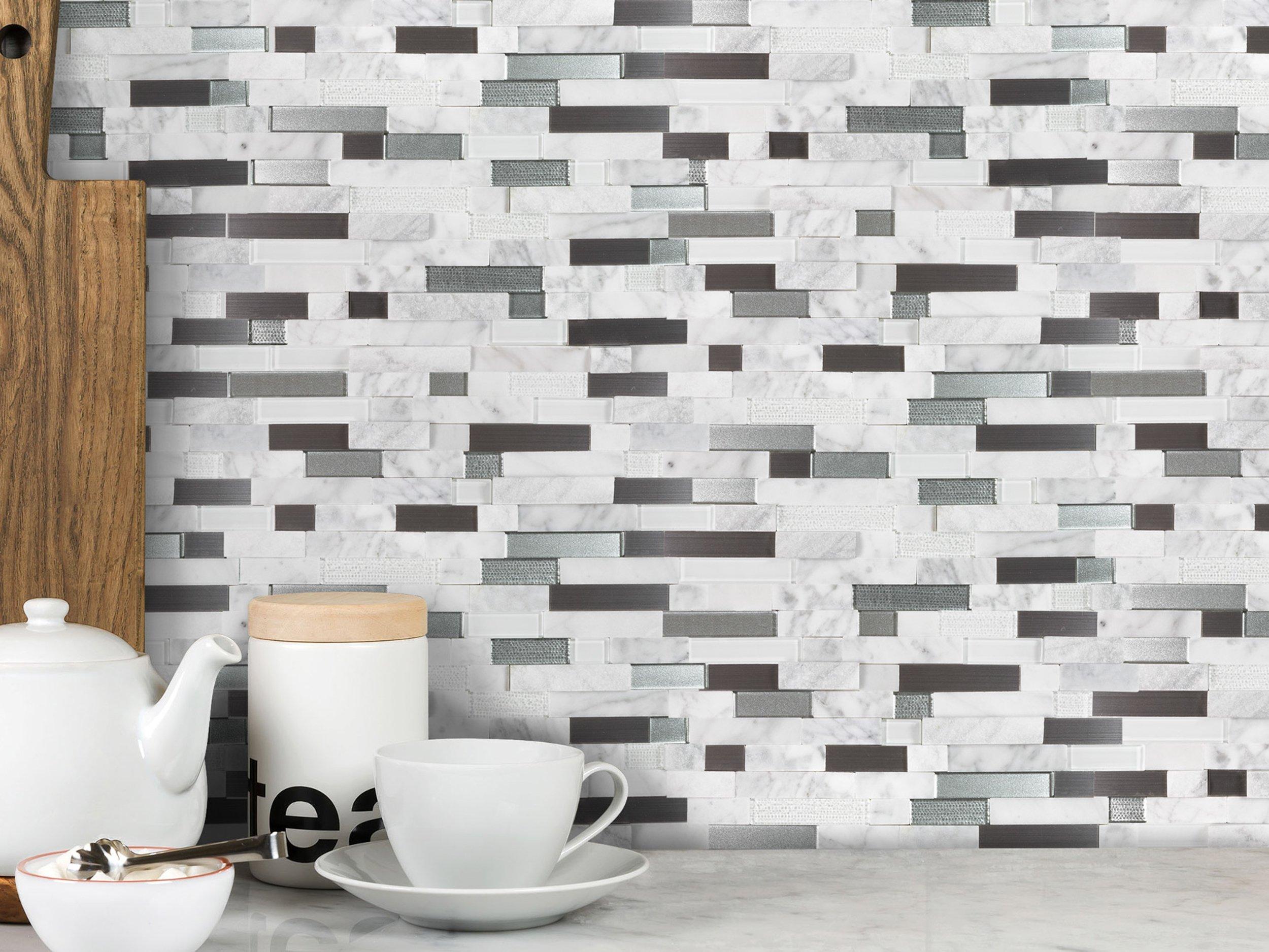 Peel and Stick Silver Bling Mirror Glass Mosaic Tile for Kitchen Wall