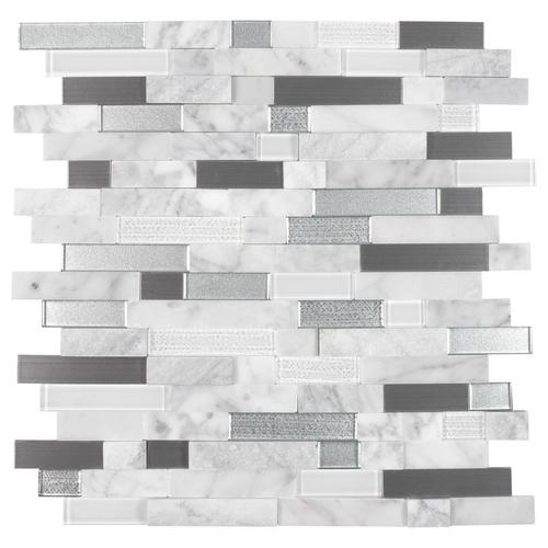 Uptown Silver Linear Glass Peel And Stick Mosaic 12 X 12 100604859 Floor And Decor