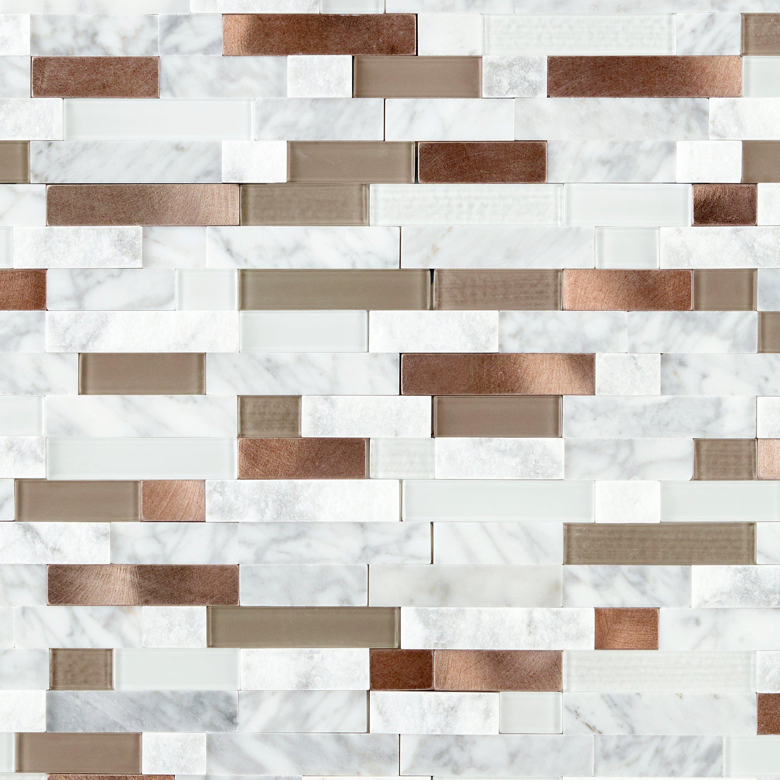 Peel&Stick Mosaics Peel & Stick Peel and Stick Stainless Steel Block 12 x 12 Metallic Metal Linear Peel-and-Stick Wall Tile - Each