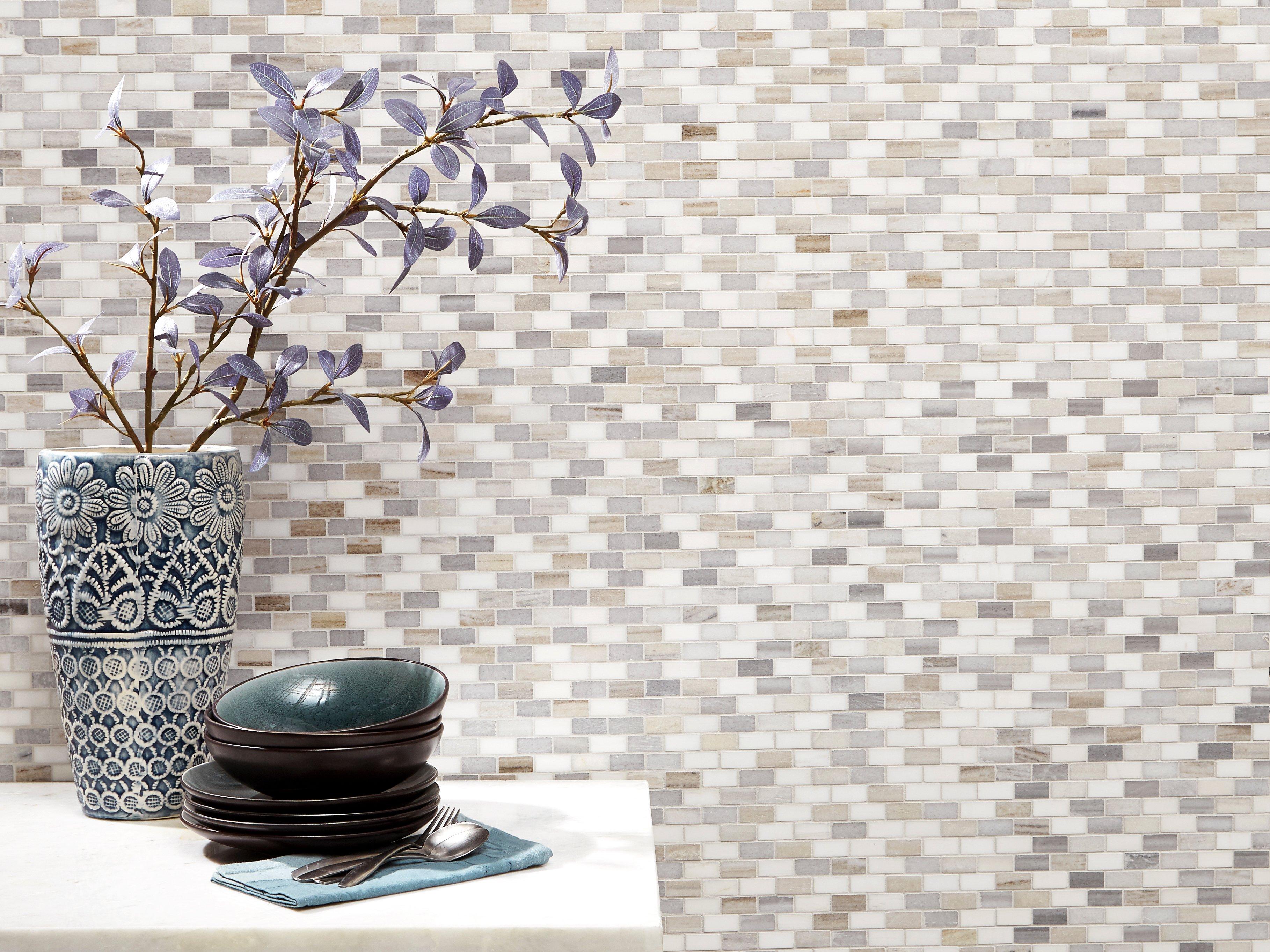 Mini Brick White Marble Solid Core Peel & Stick Mosaic Tile