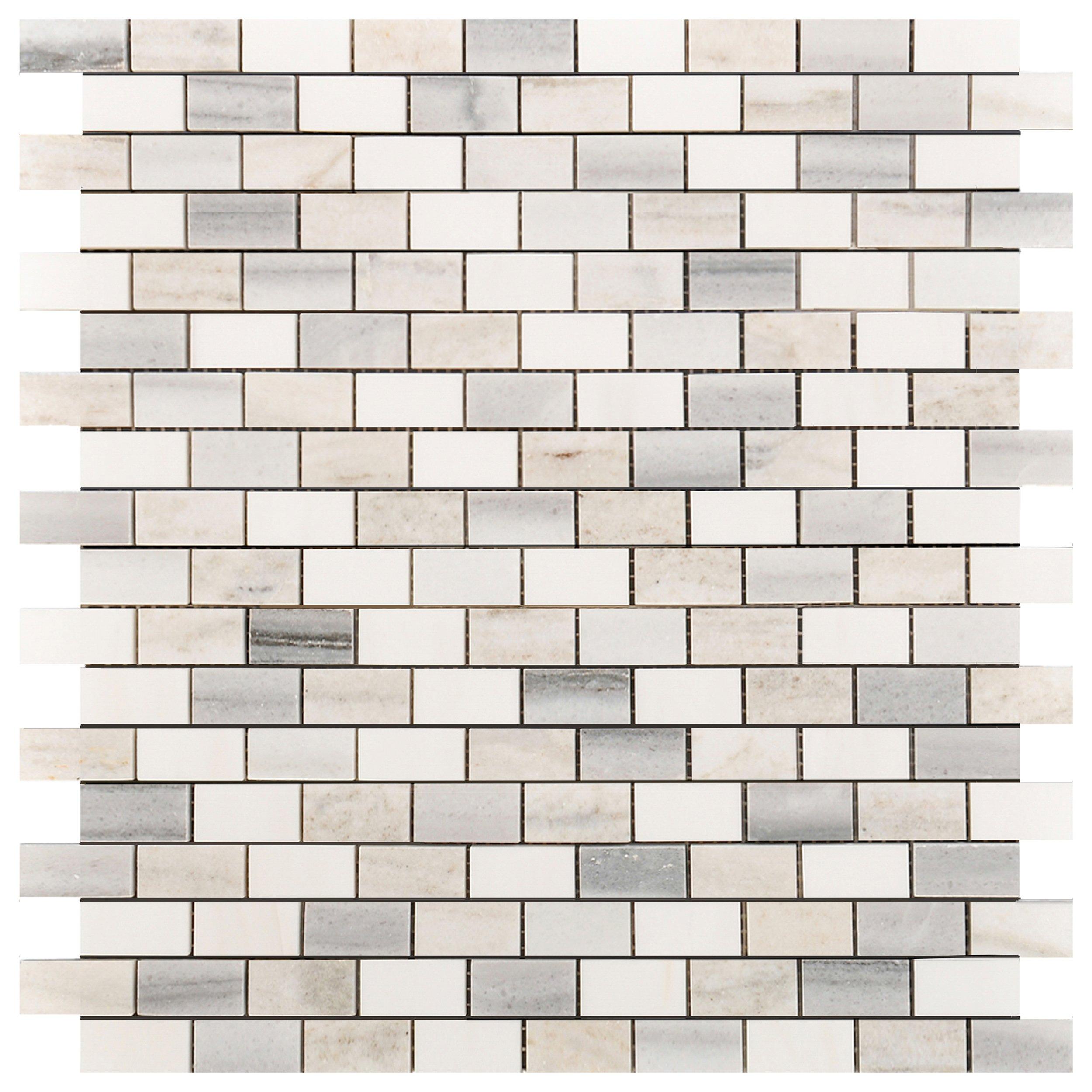 Mini Brick White Marble Solid Core Peel & Stick Mosaic Tile