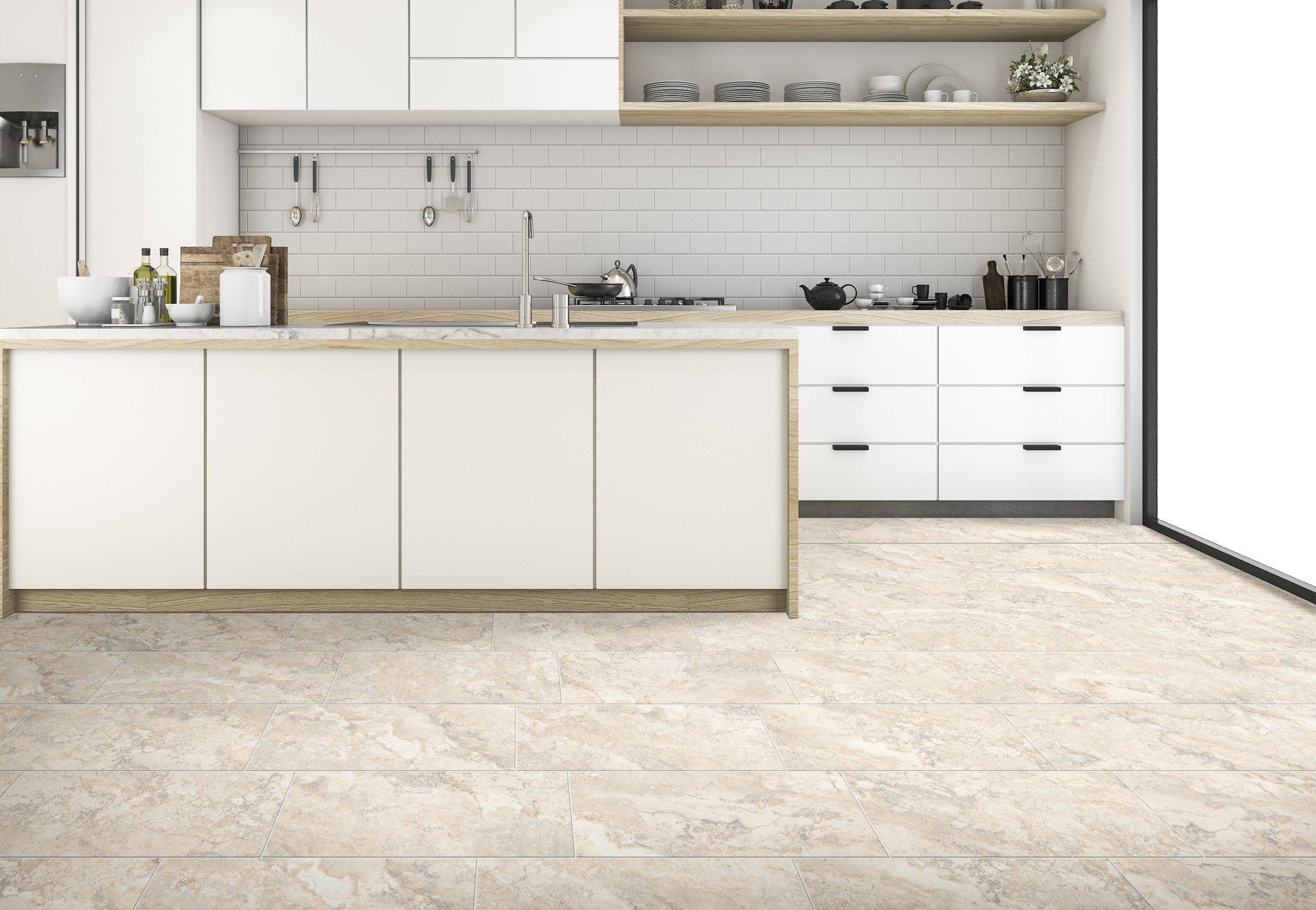 Limestone Matt Almond floor tiles are perfect for the kitchen from