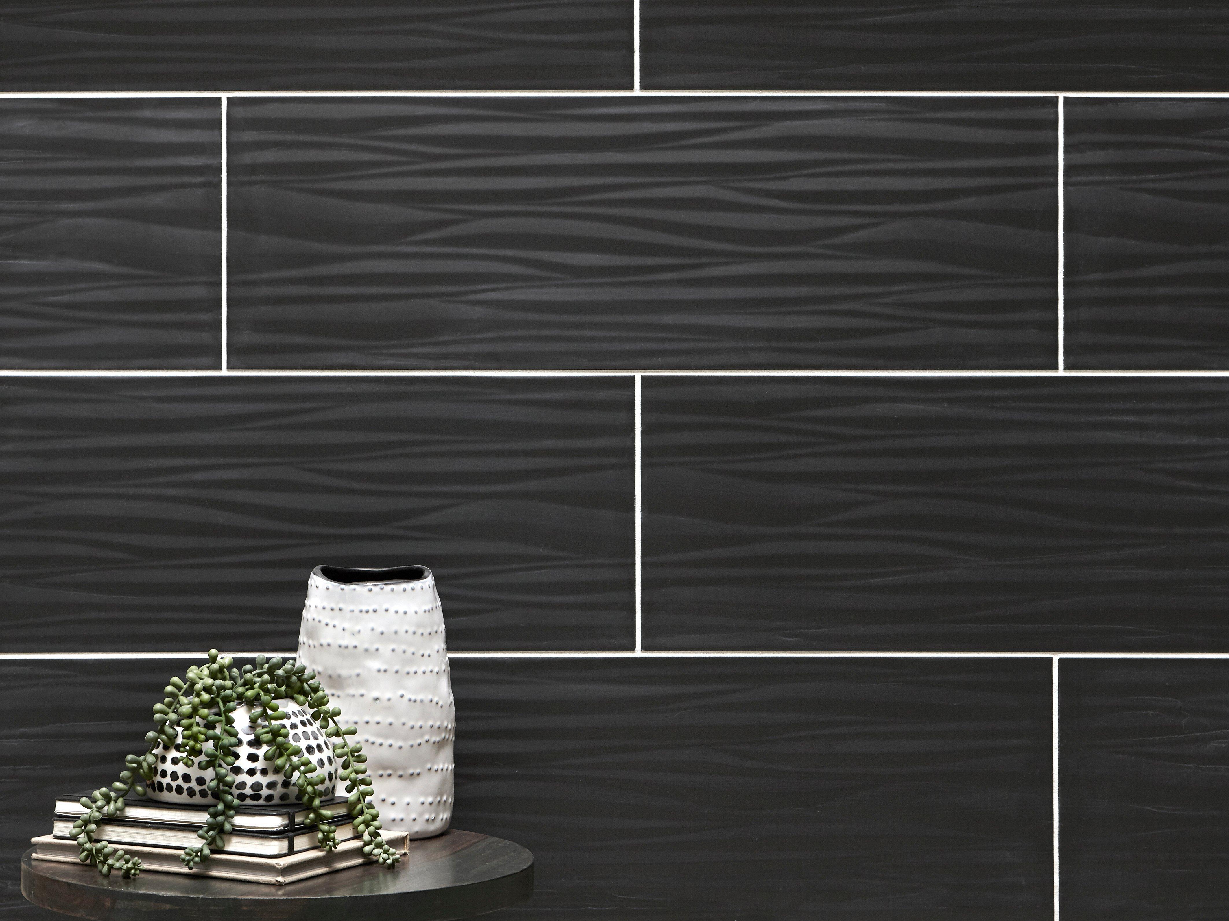 Onda Black 12 x 24 Marble Look Textured Matte Porcelain Tile Qube Tiles