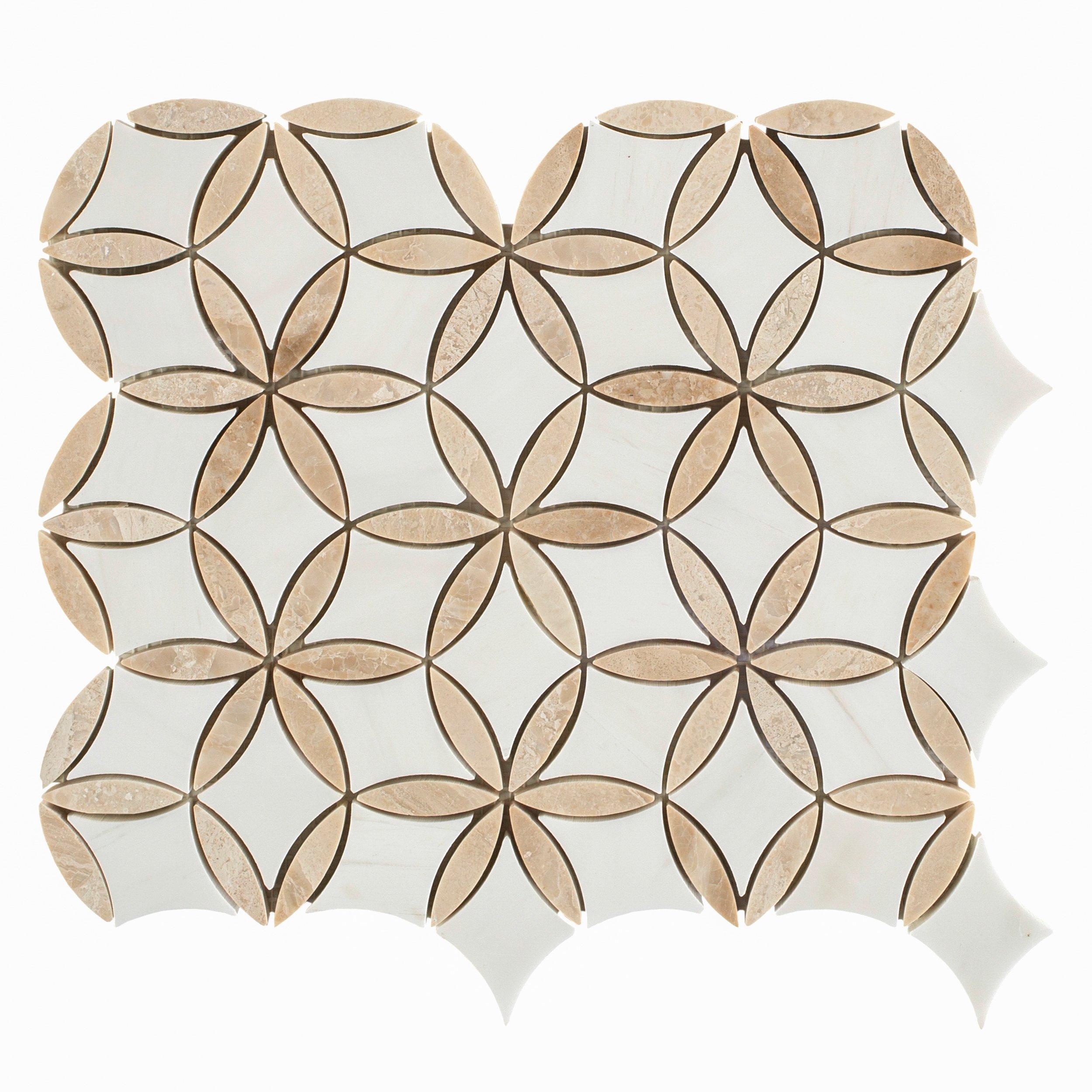 Marseille Crema Royal Dolomite Waterjet Polished Marble Mosaic