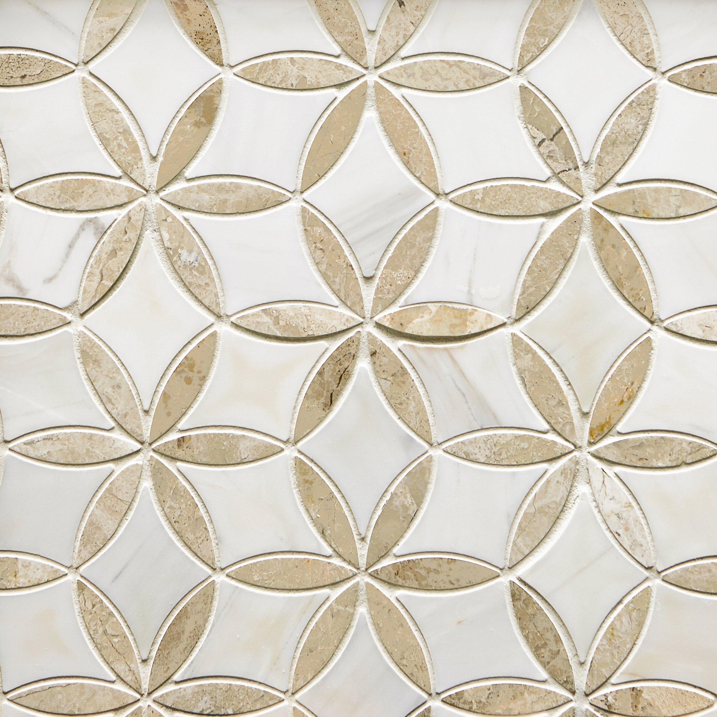 Marseille Crema Royal Dolomite Waterjet Polished Marble Mosaic