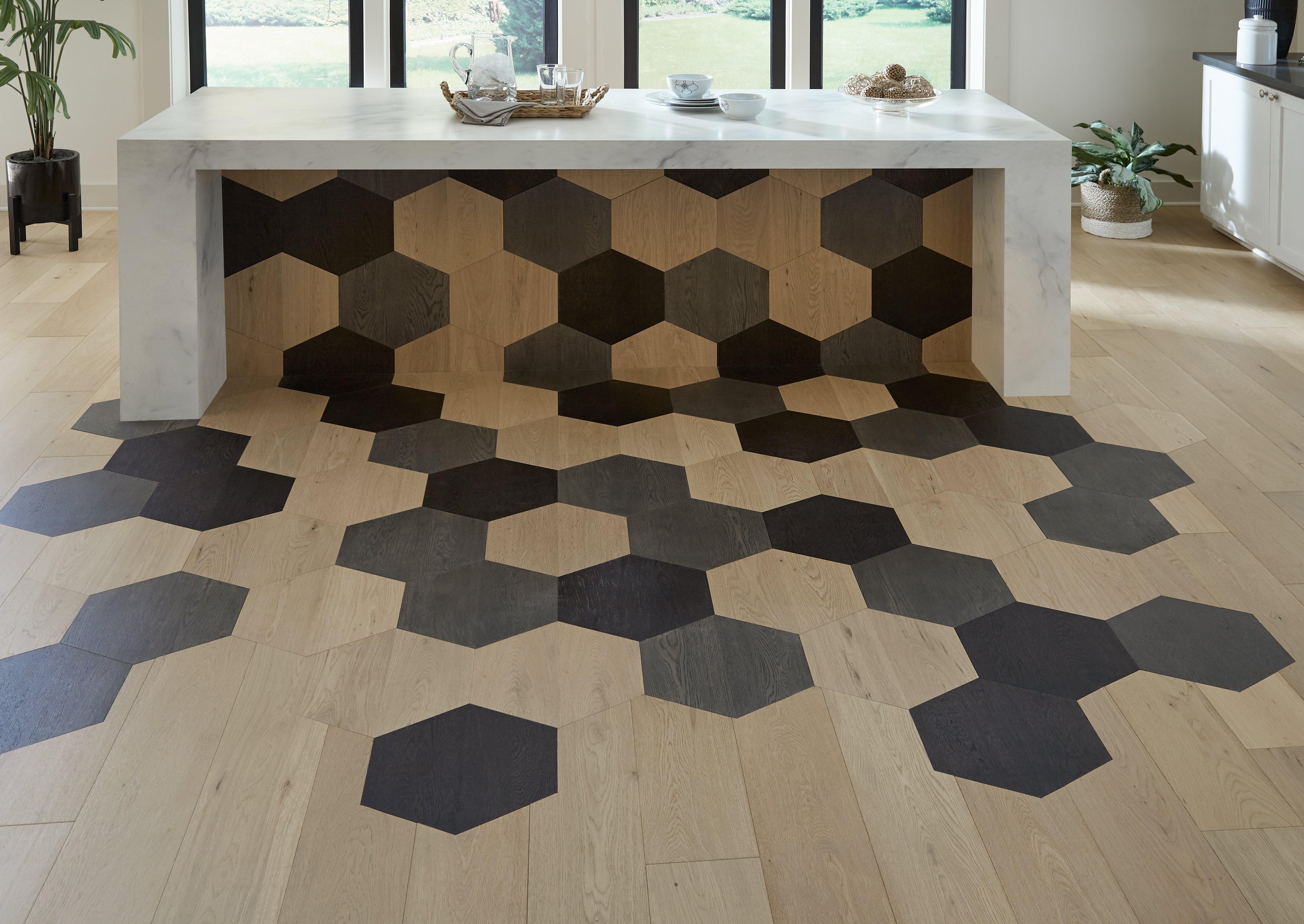 Midtown Gray Oak Wire-Brushed Hexagon Engineered Hardwood