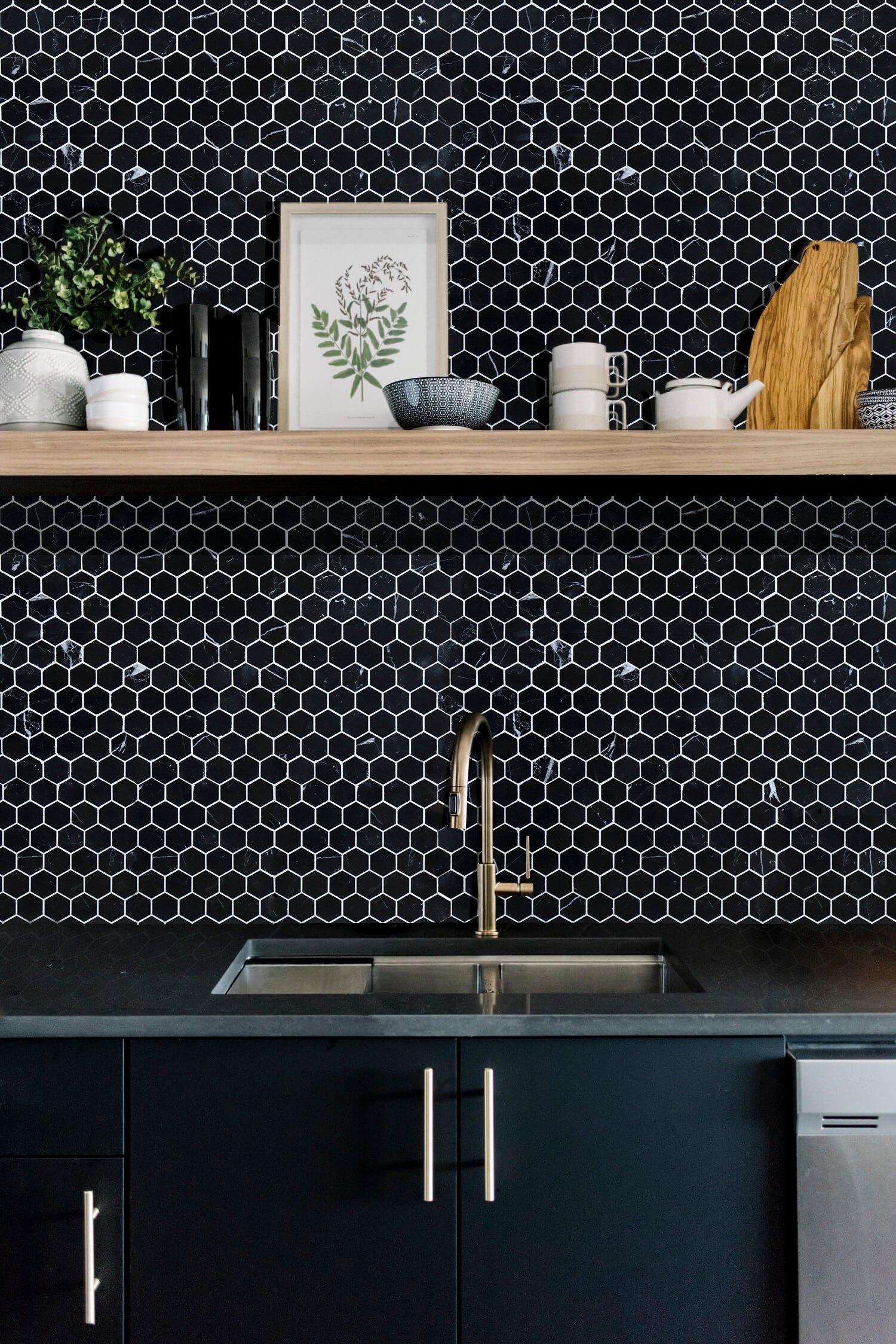 Nero Hexagon Polished Marble Mosaic