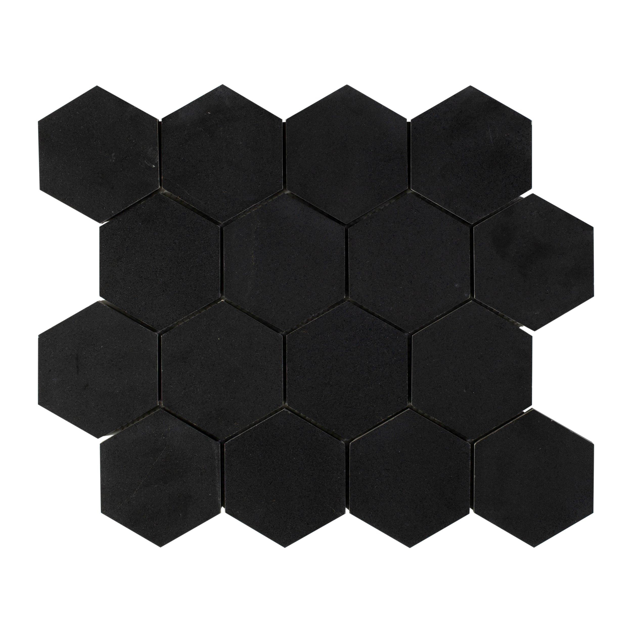 Black Hexagon Honed Basalt Mosaic