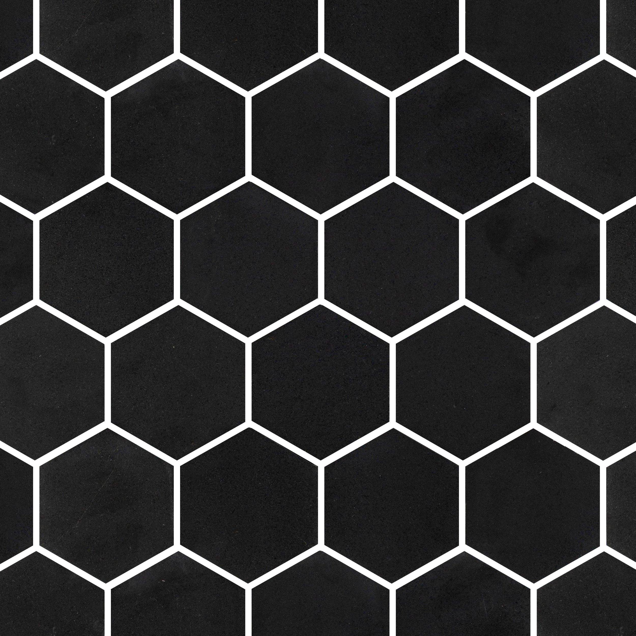 Black Hexagon Honed Basalt Mosaic