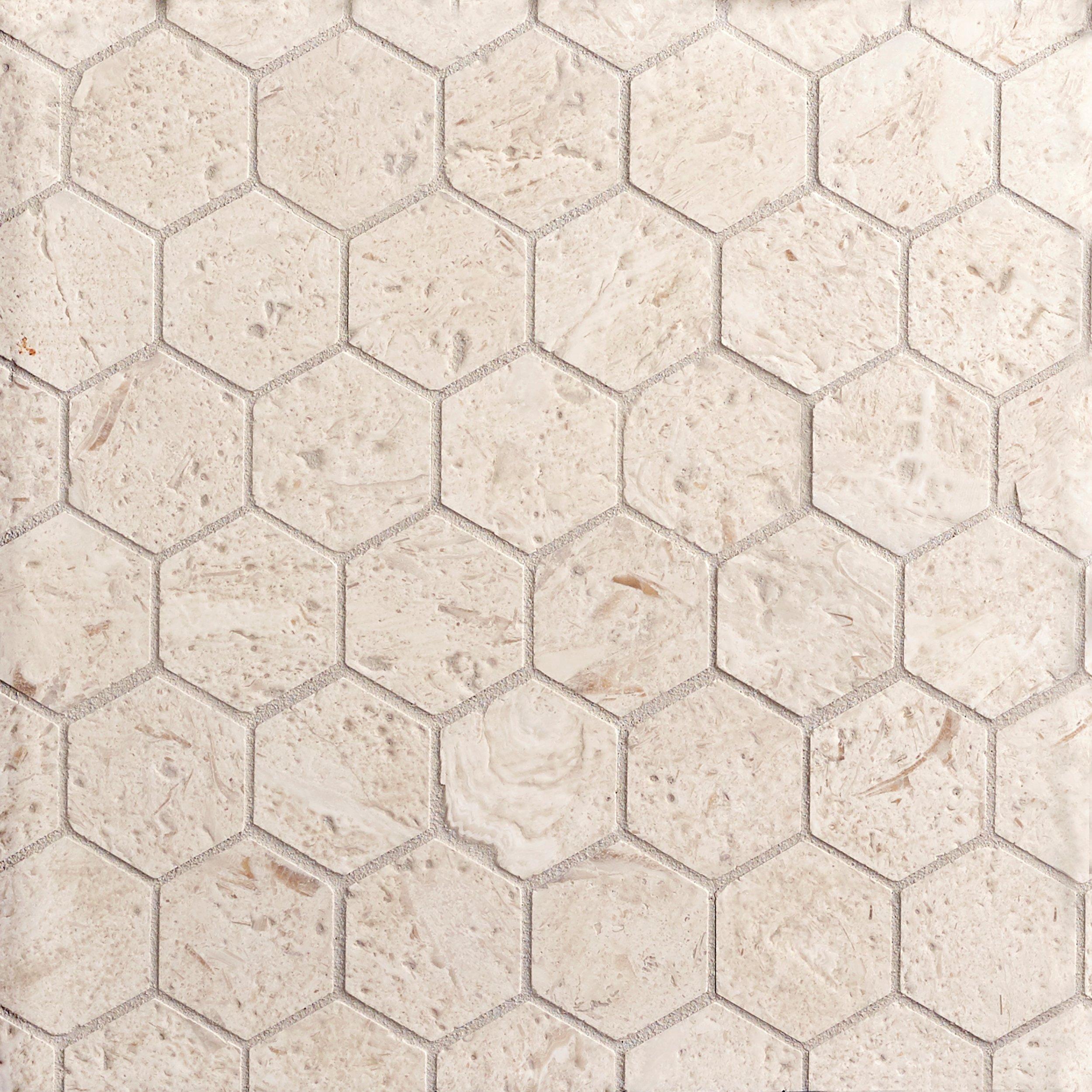 Fossil Beige Hexagon Brushed Limestone Mosaic