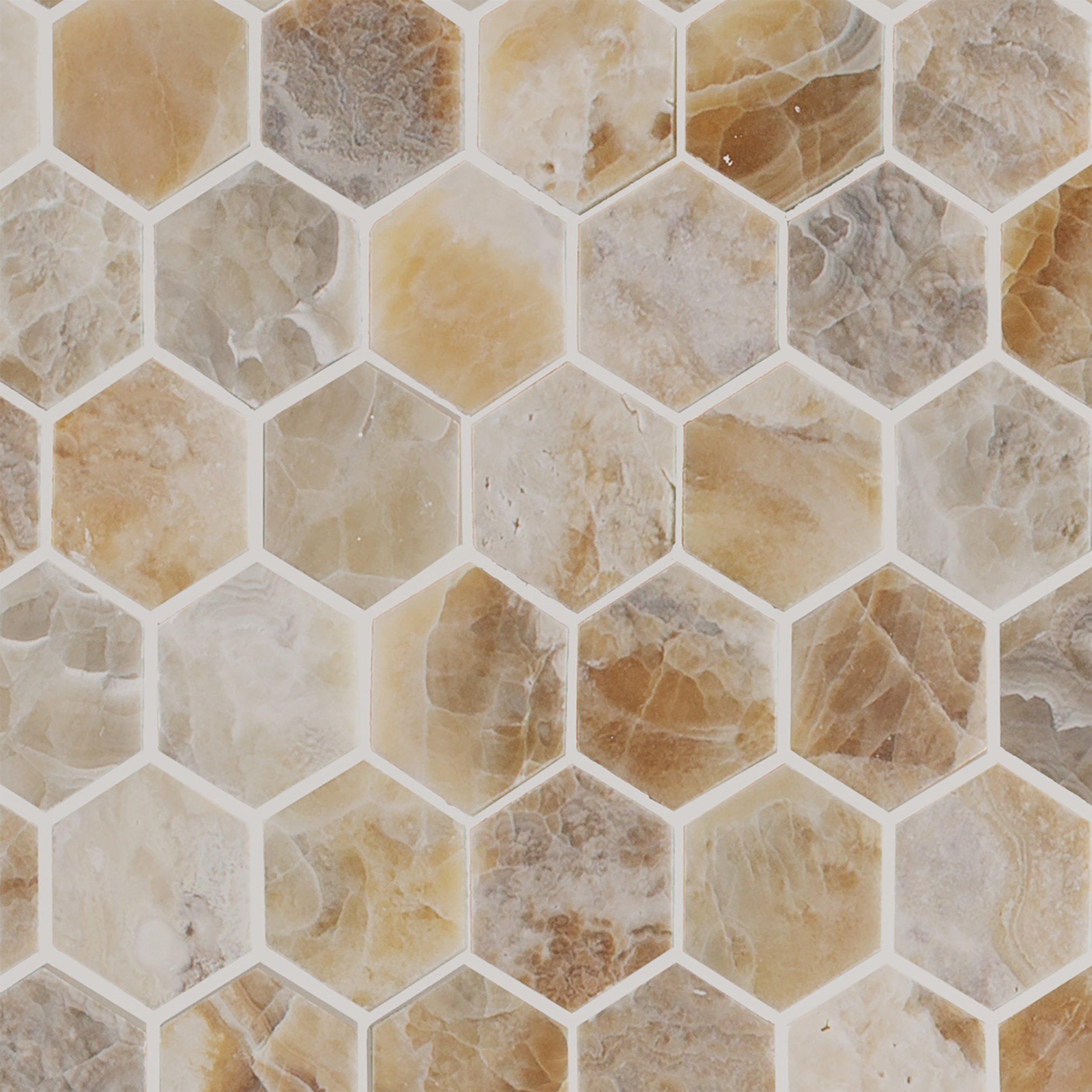 Hexagon Brushed Travertine Mosaic, Hexagon Travertine Tile