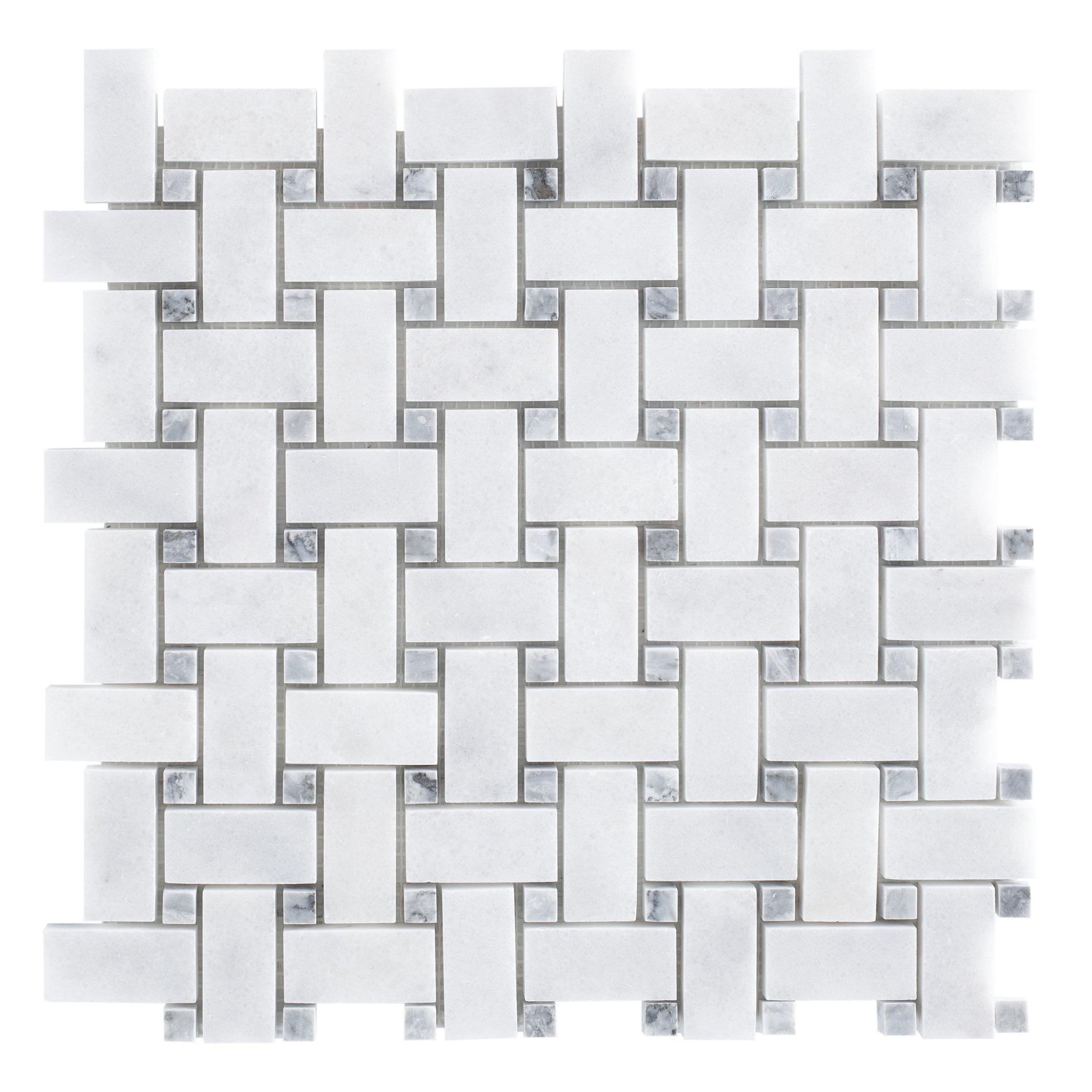 Carrara Chateau Basketweave Polished Marble Mosaic