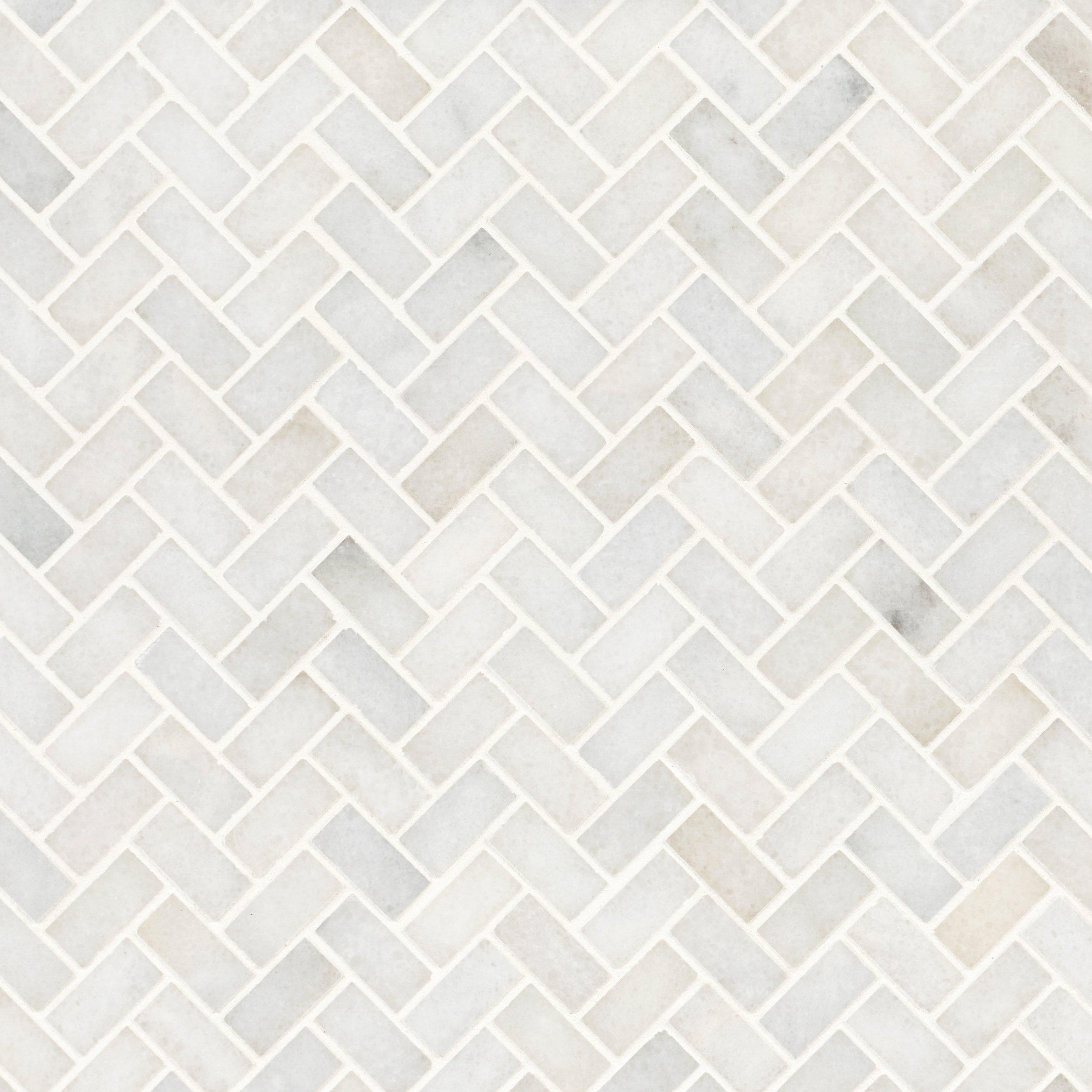 Carrara Chateau Herringbone Honed Marble Mosaic | Floor and Decor