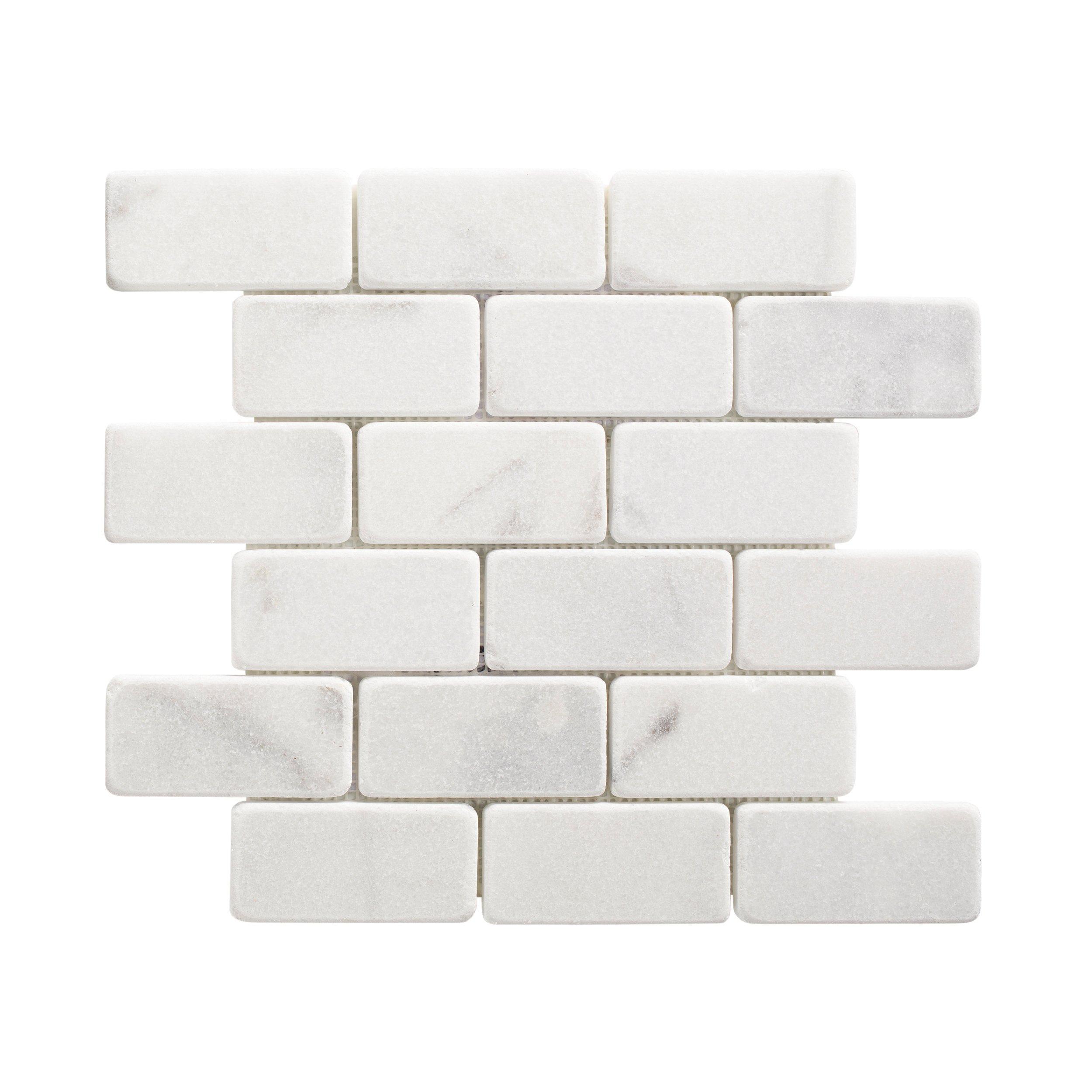 Carrara Chateau Tumbled Marble Brick Mosaic