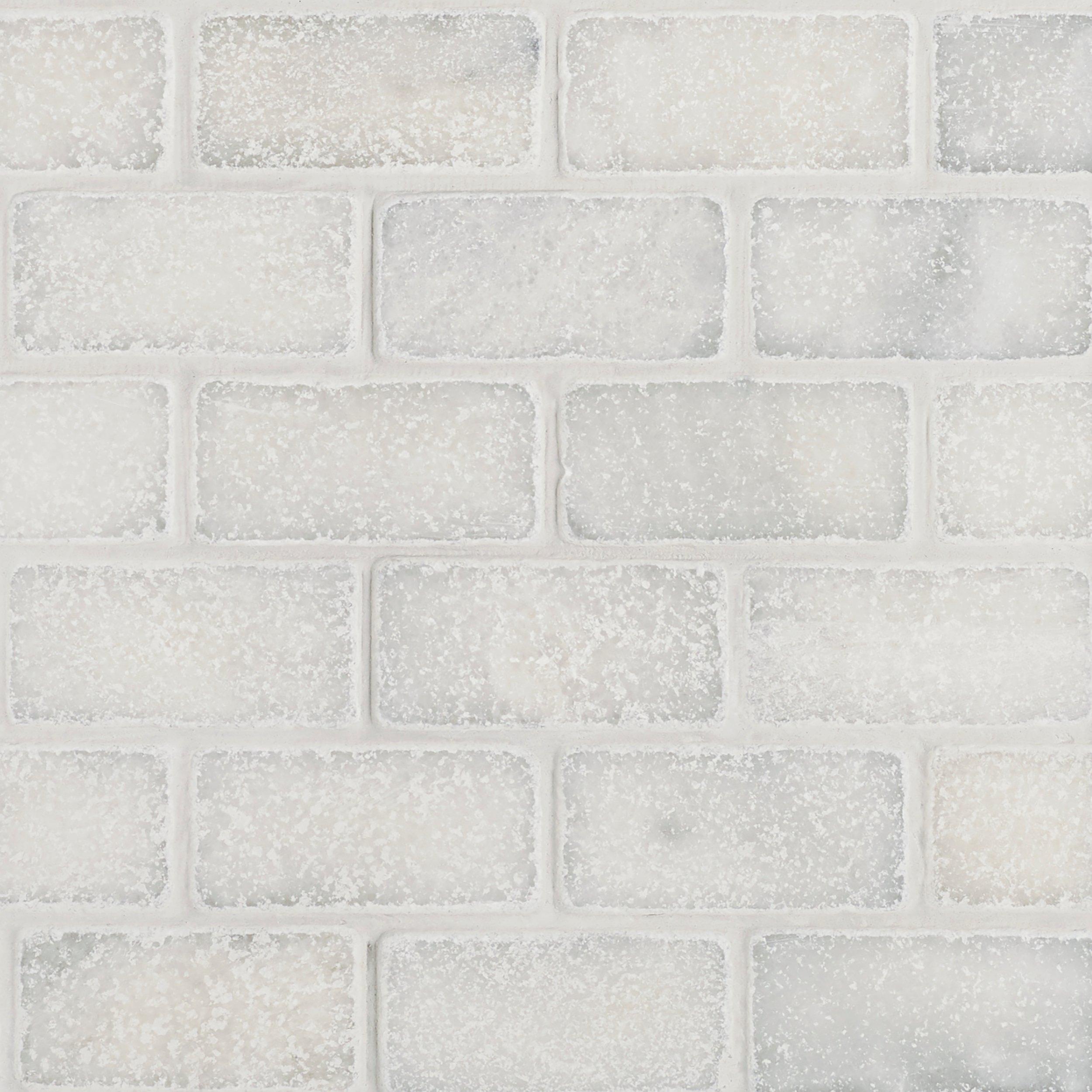 Carrara Chateau Tumbled Marble Brick Mosaic