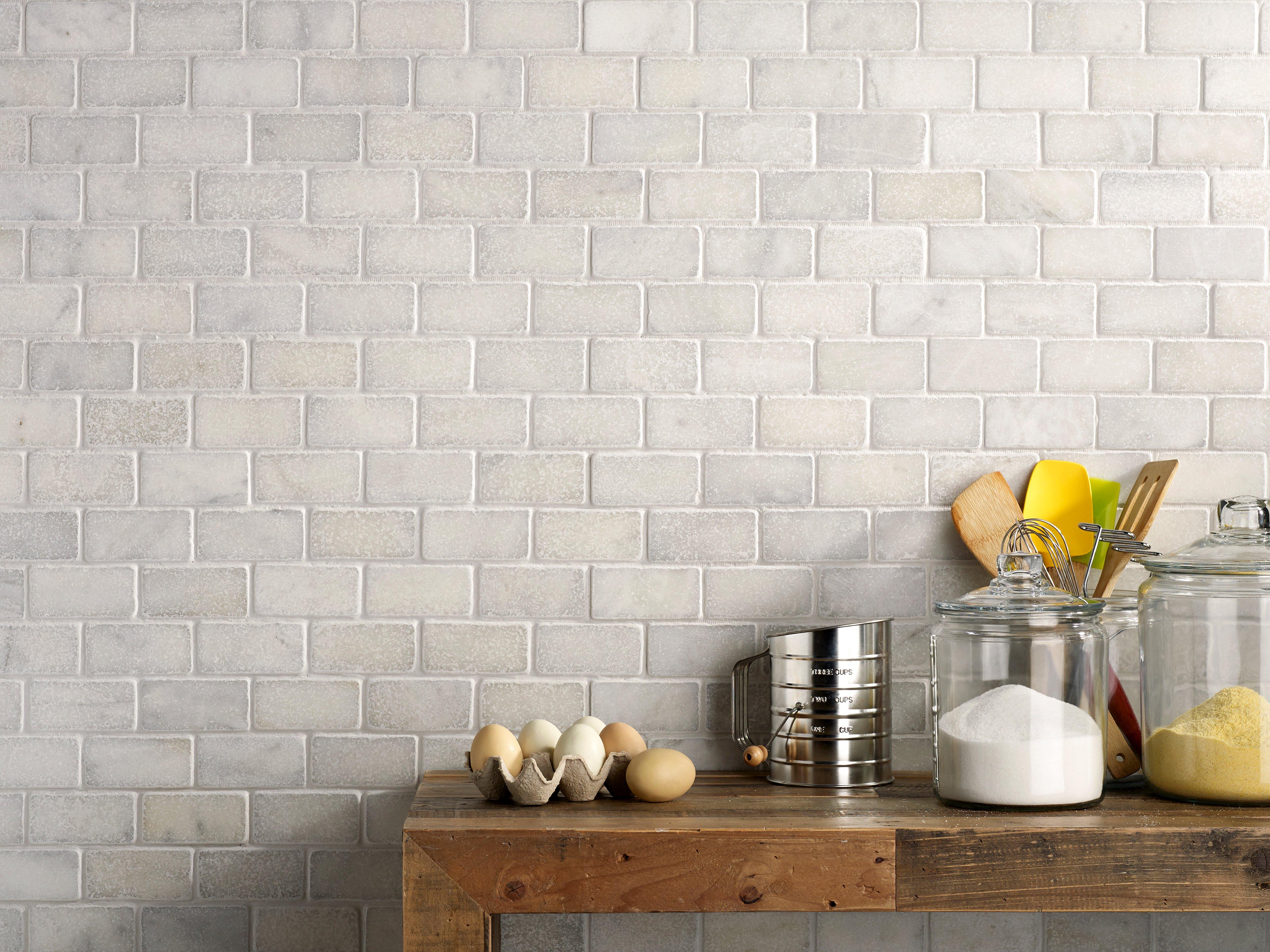 Carrara Chateau Tumbled Marble Brick Mosaic