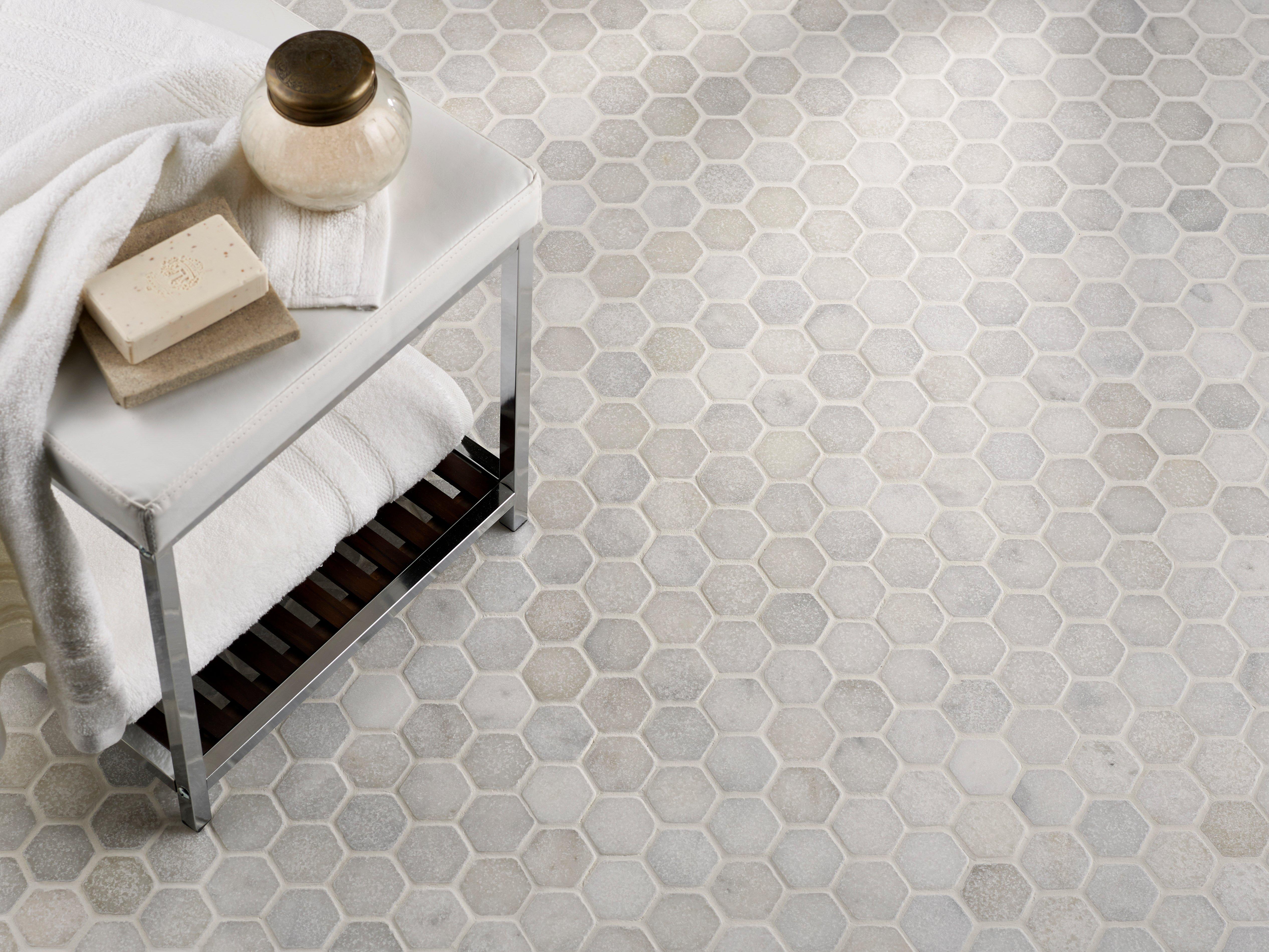 Carrara Chateau Hexagon Tumbled Marble Mosaic