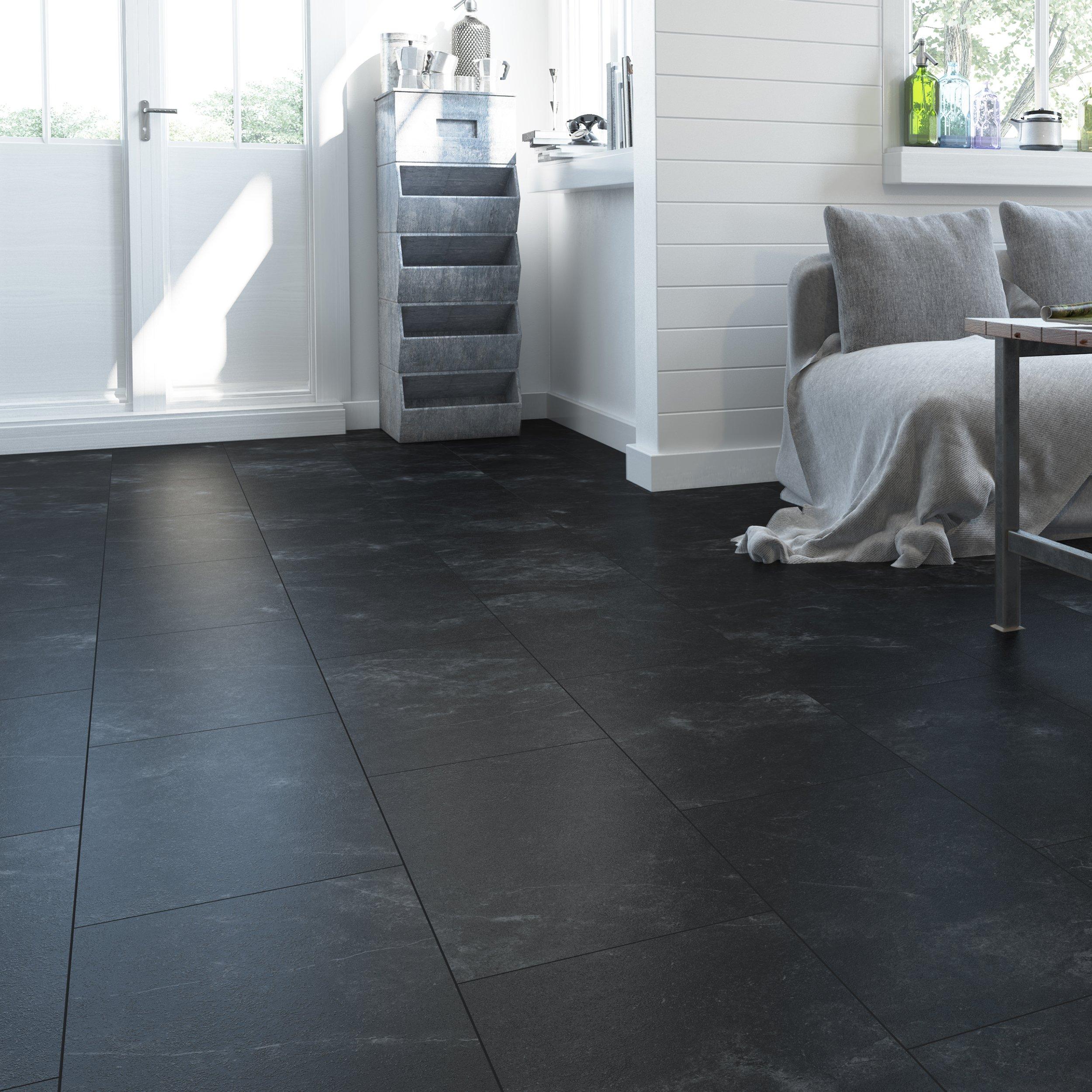 Black Marble Rigid Core Luxury Vinyl Tile - Cork Back
