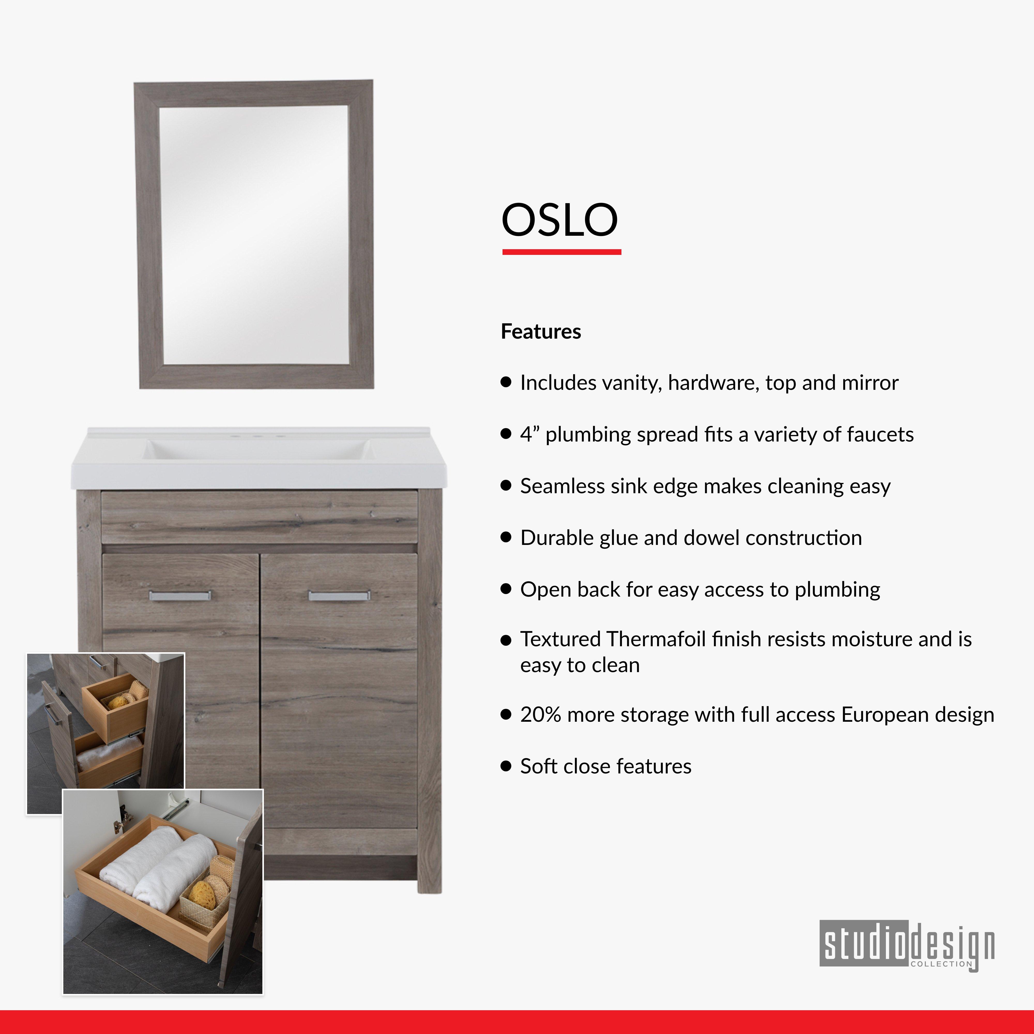 Oslo 30 in. Washed Oak Vanity -Includes Mirror