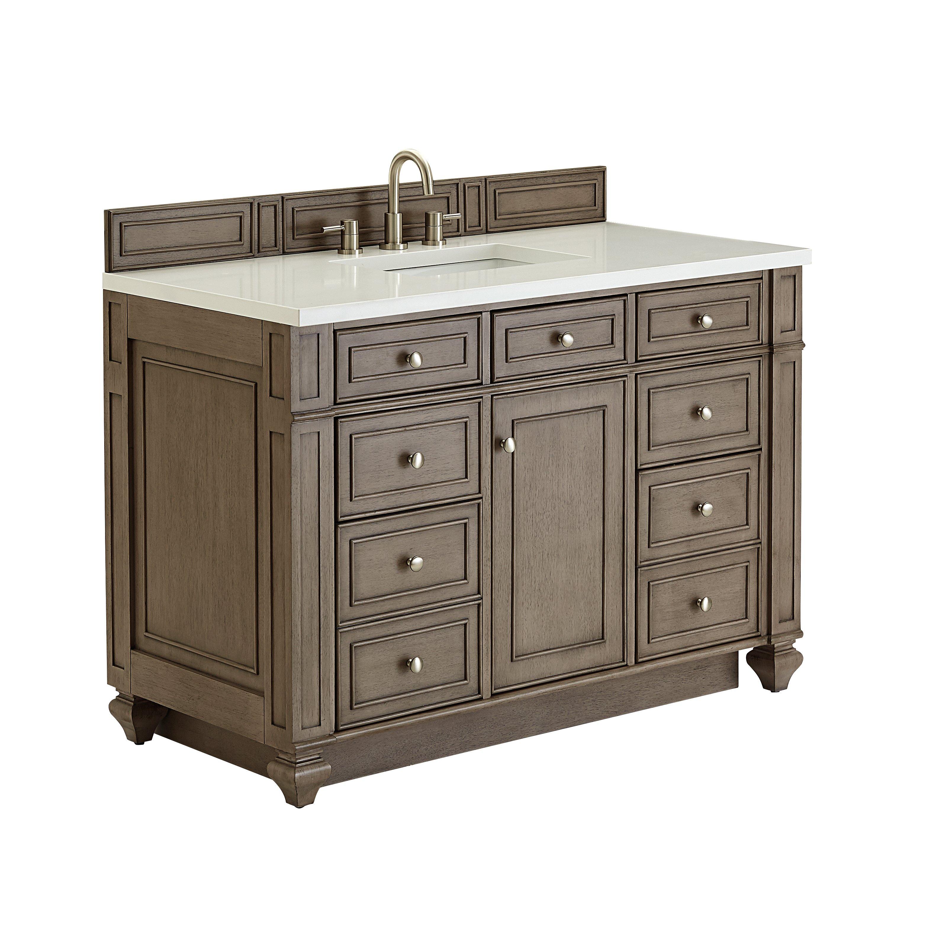 Bristol 48 in. White Washed Vanity with White Quartz Top | Floor and Decor