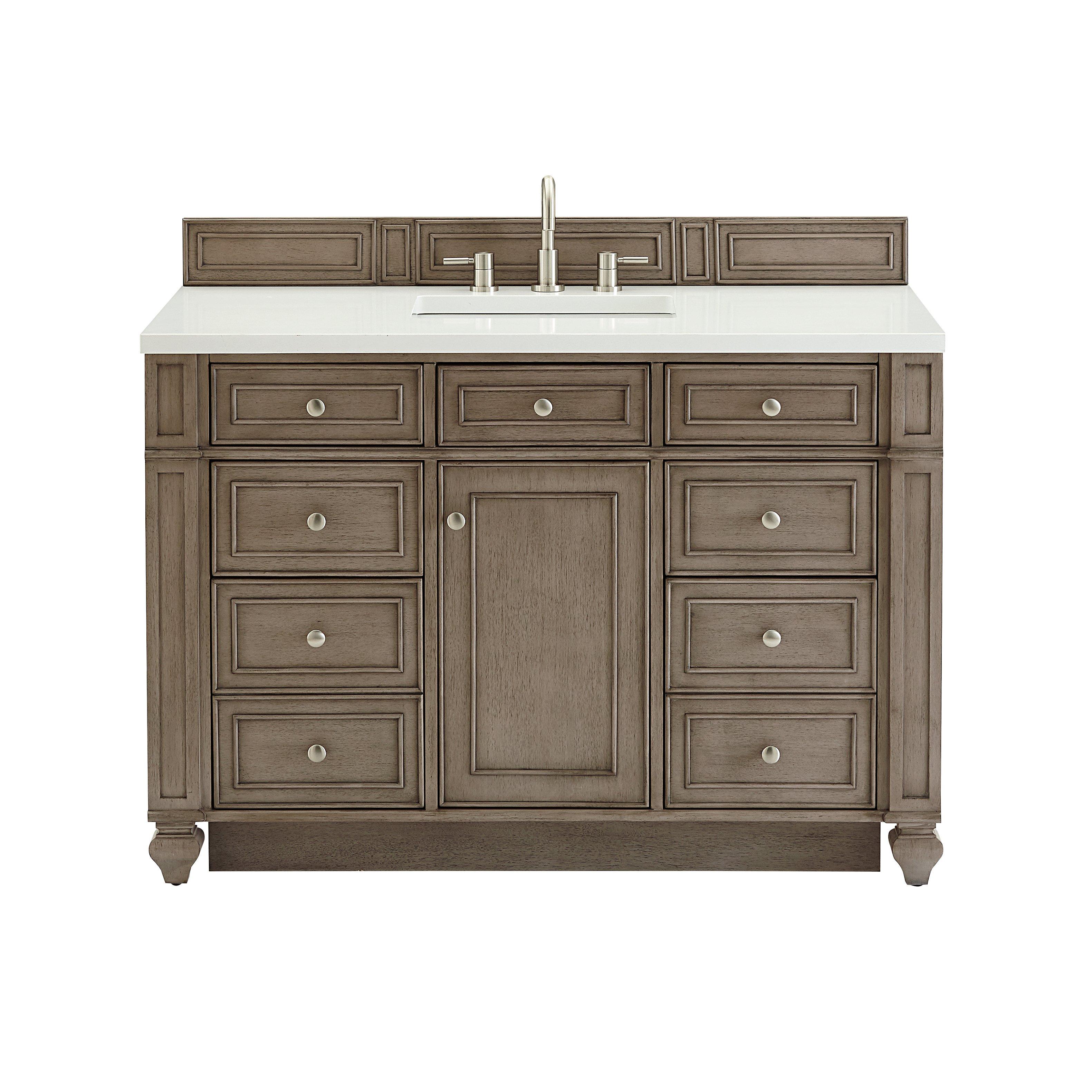 Bristol 48 in. White Washed Vanity with White Quartz Top Floor and Decor