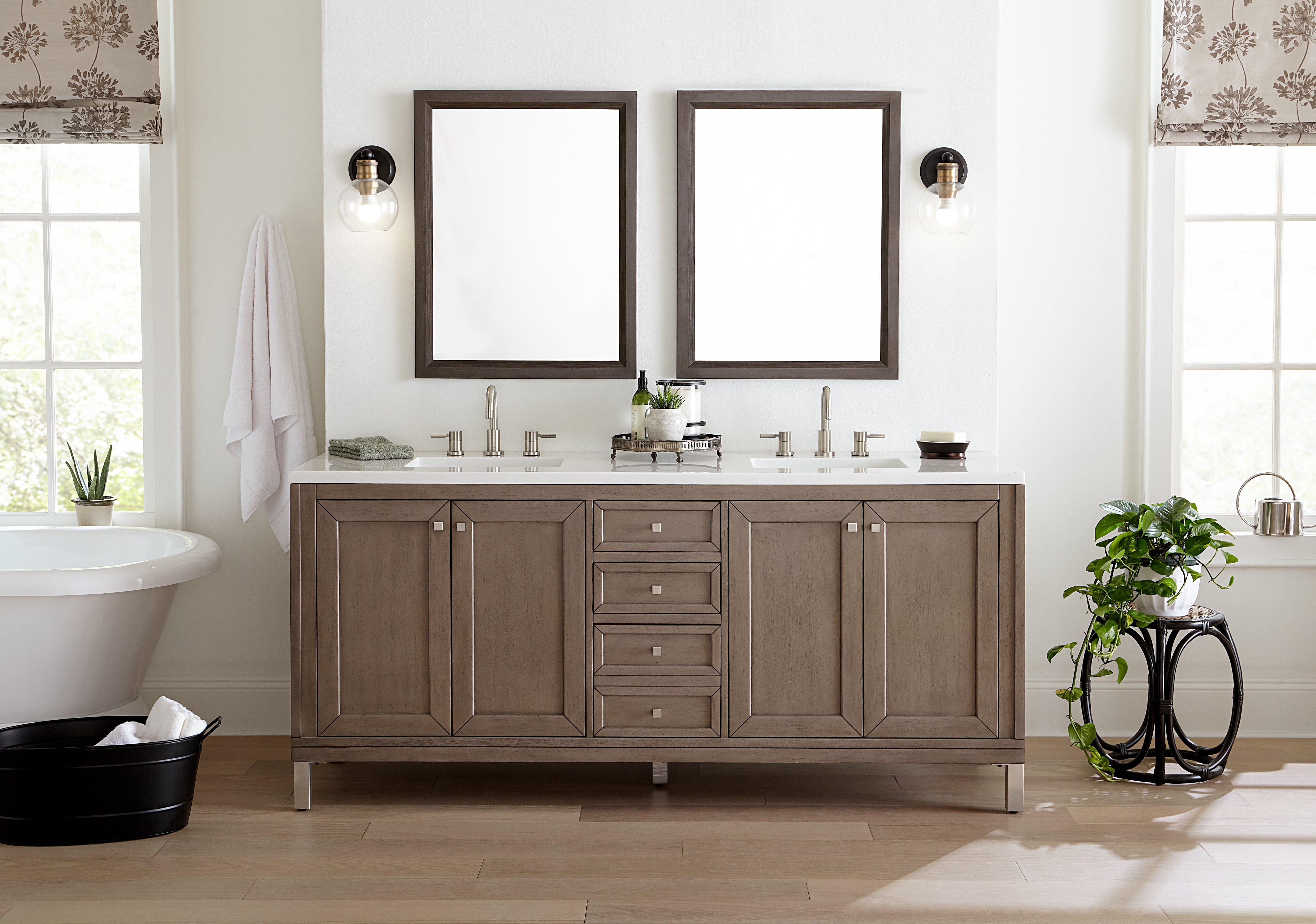 Chicago 72 in. White Washed Walnut Vanity with Arctic Fall Solid ...