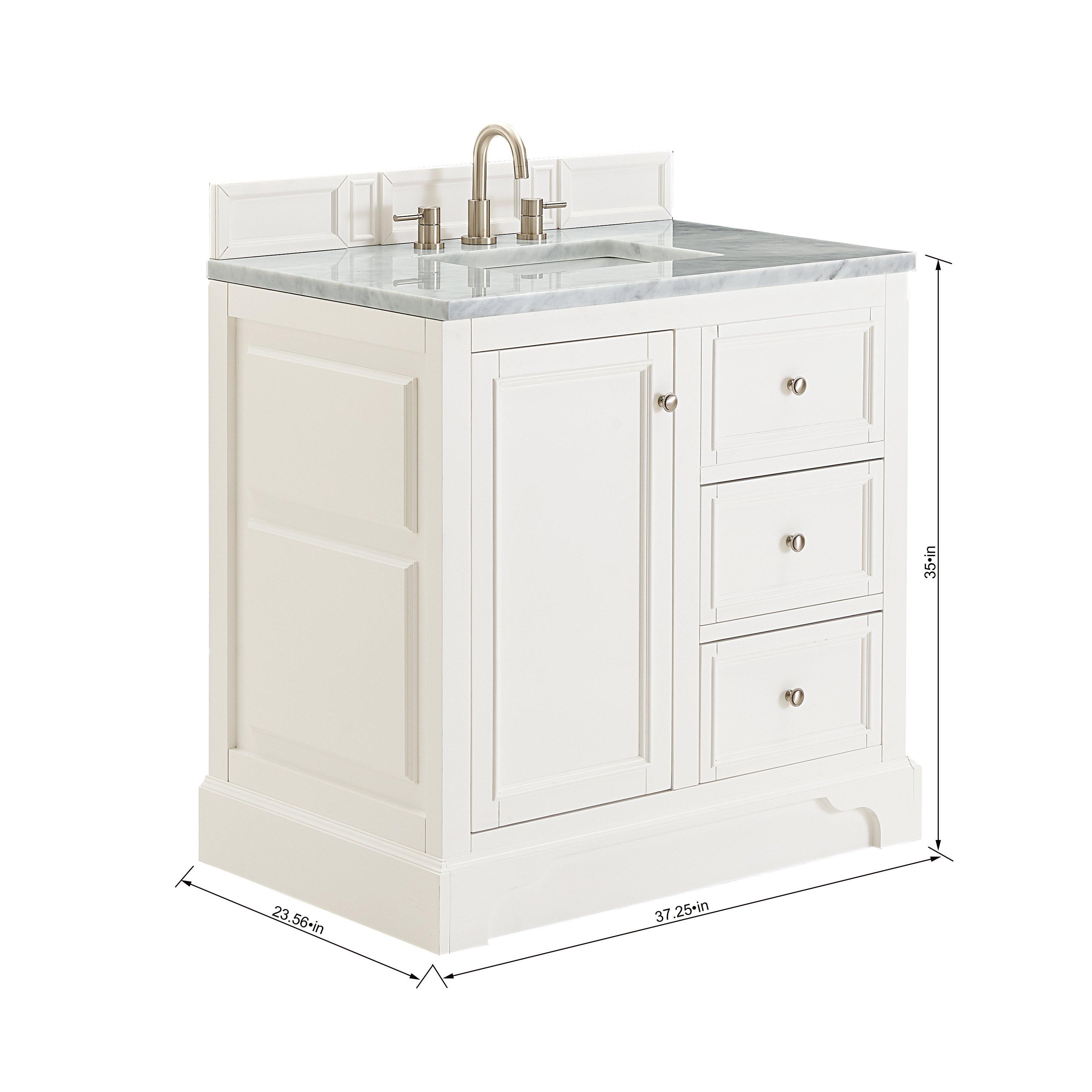 Desoto 36 in. Bright White Vanity with Carrara Top Floor
