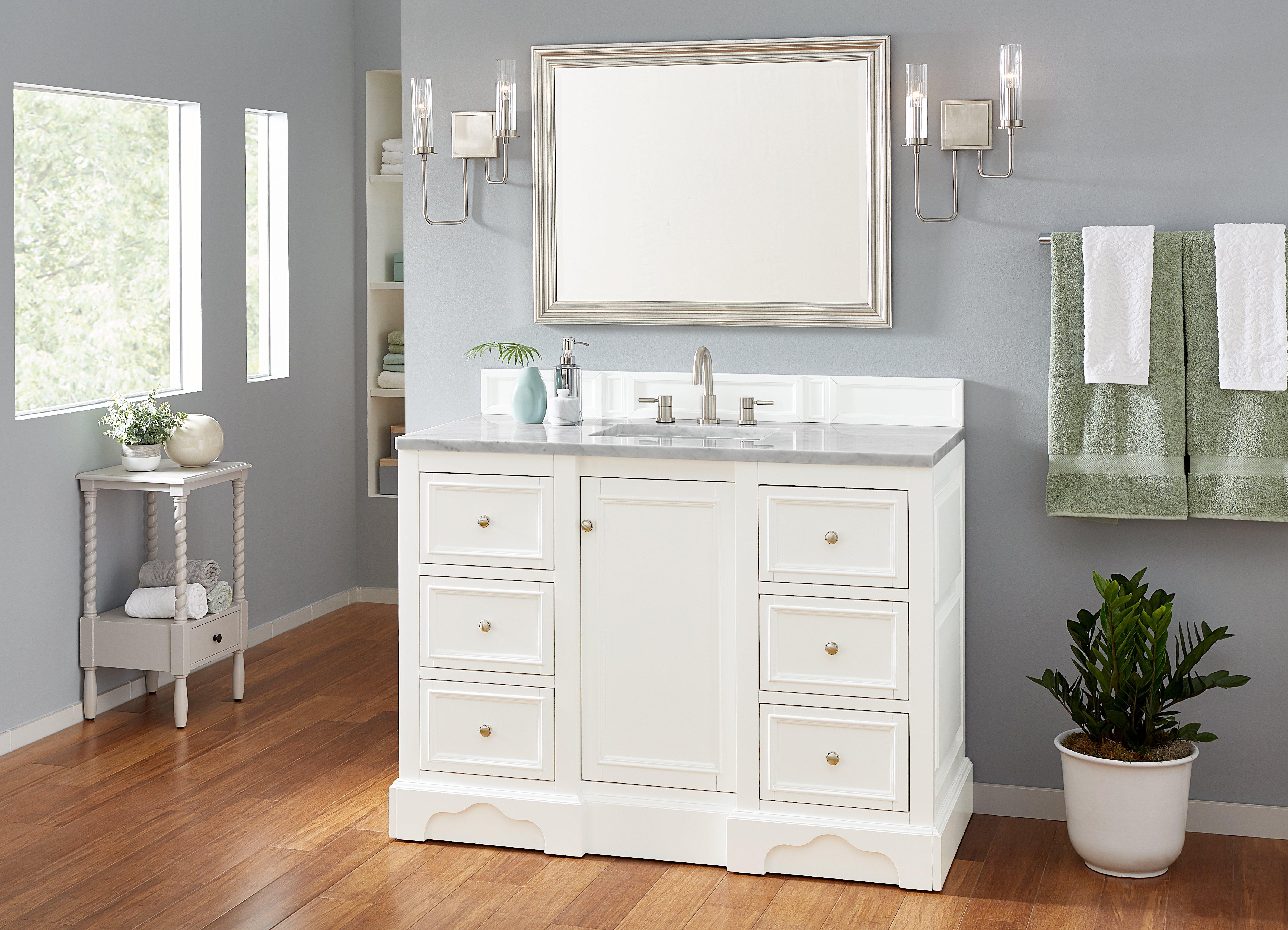 Desoto 48 in. Bright White Vanity with Carrara Top | Floor and Decor